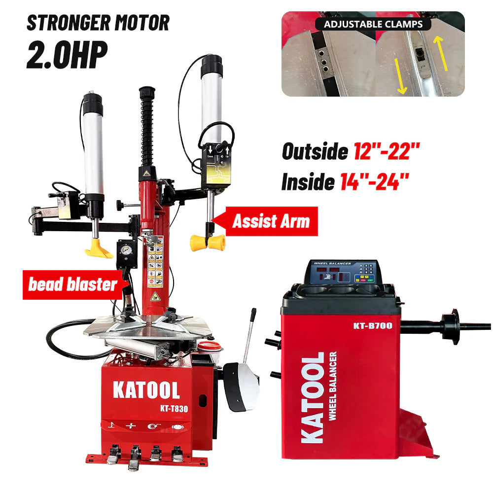Combo 3: Tire Changer KT-T830 & Wheel Balancer KT-B700 w/ adaptors