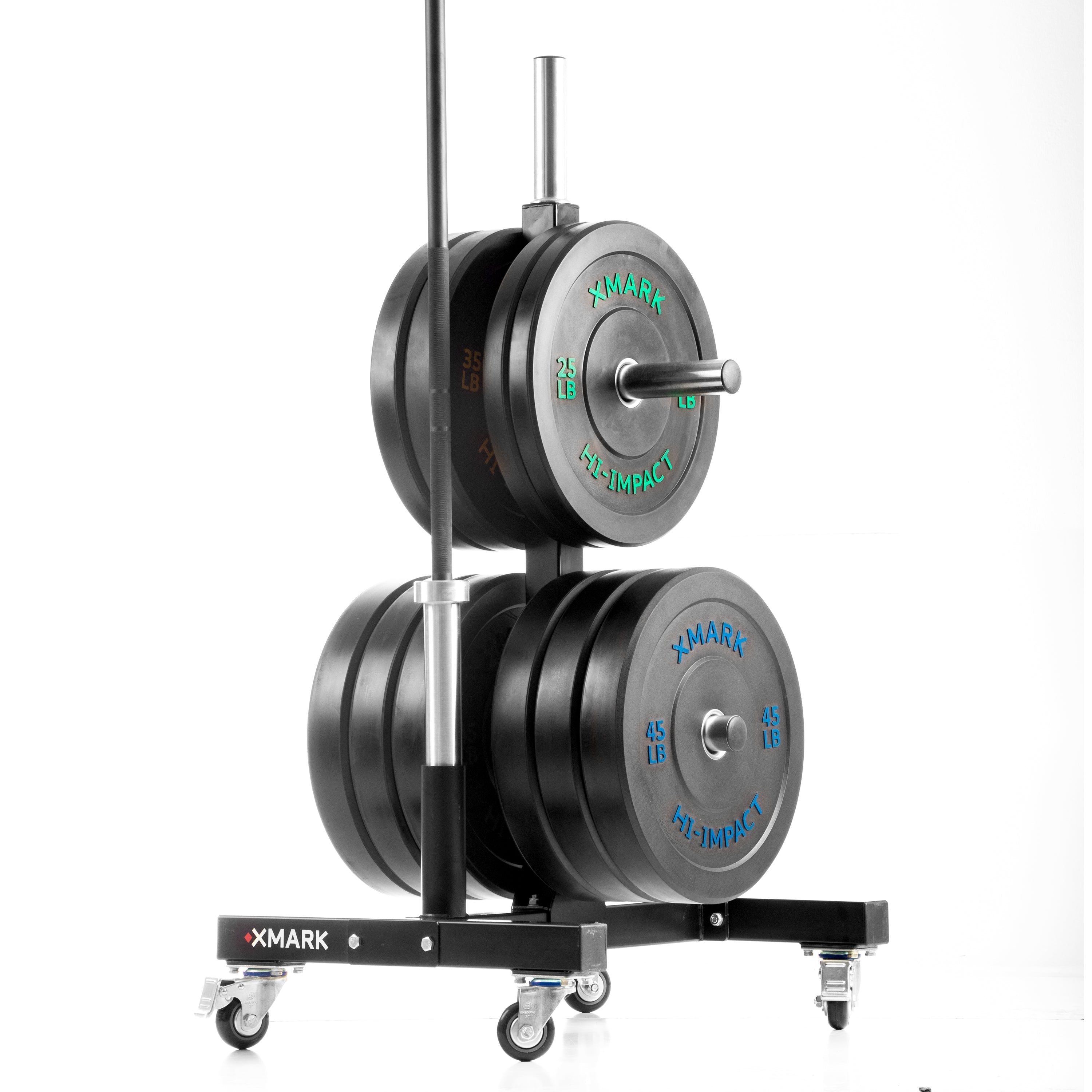 Commercial Bumper Plate Tree on Castors with Dual Bar Holders