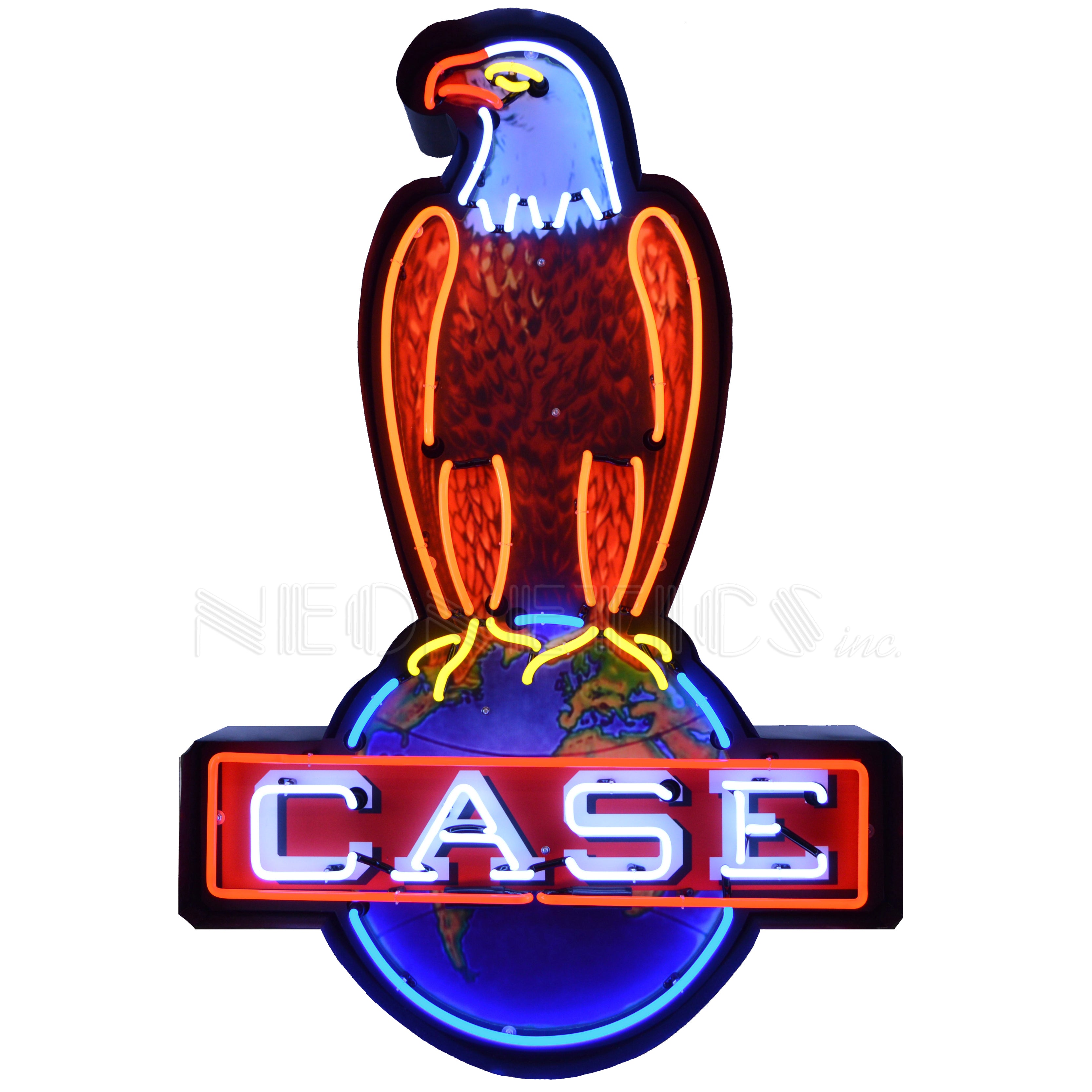 CASE EAGLE NEON SIGN IN SHAPED STEEL CAN