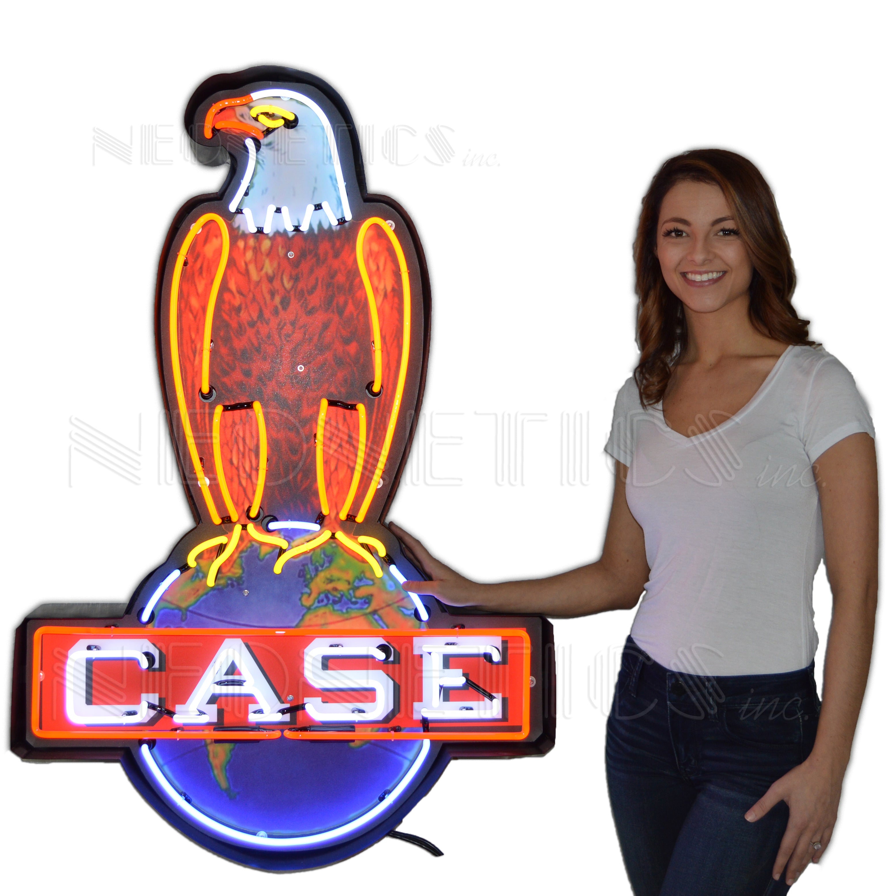 CASE EAGLE NEON SIGN IN SHAPED STEEL CAN
