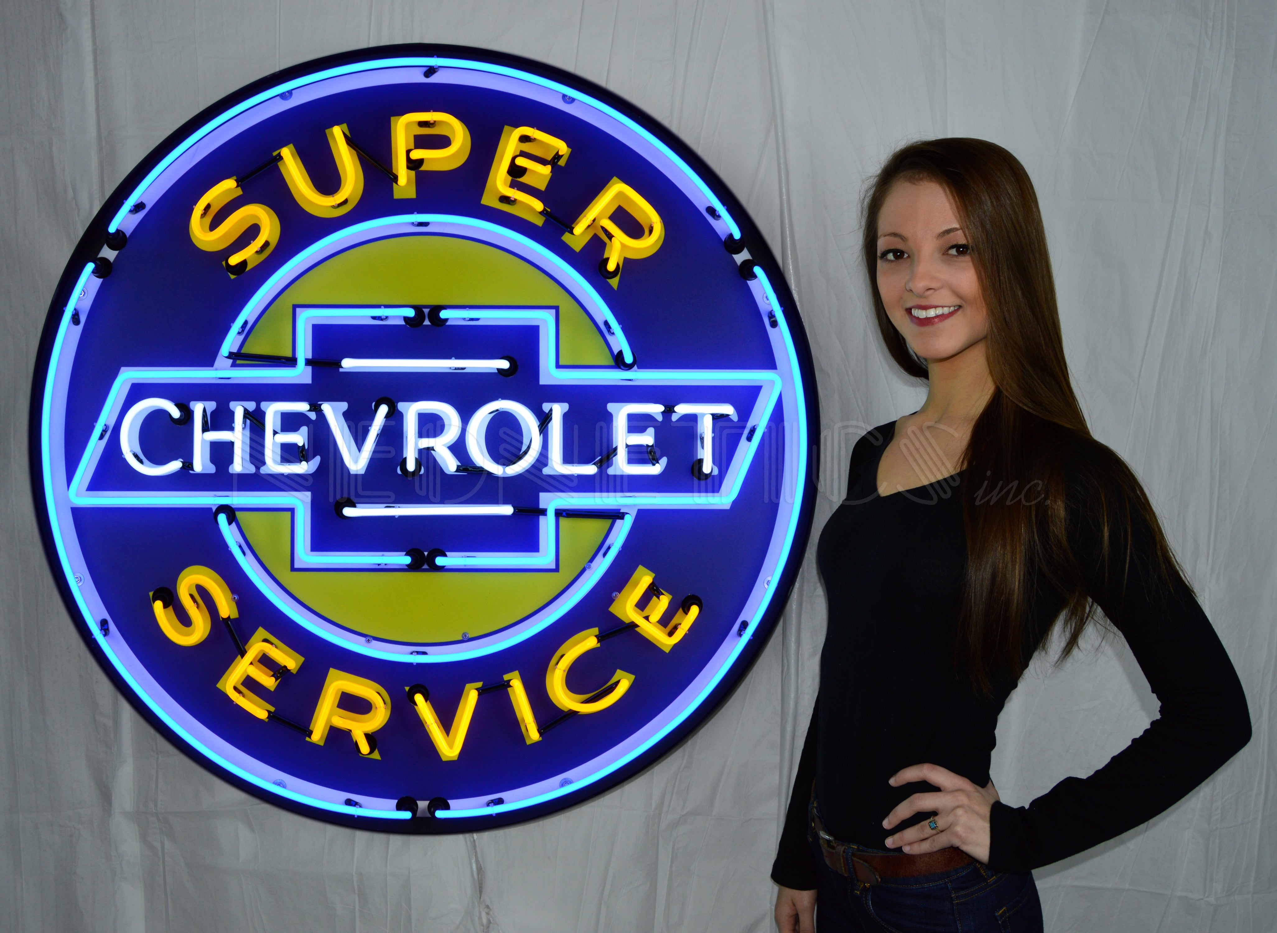 SUPER CHEVROLET SERVICE 36 INCH NEON SIGN IN METAL CAN
