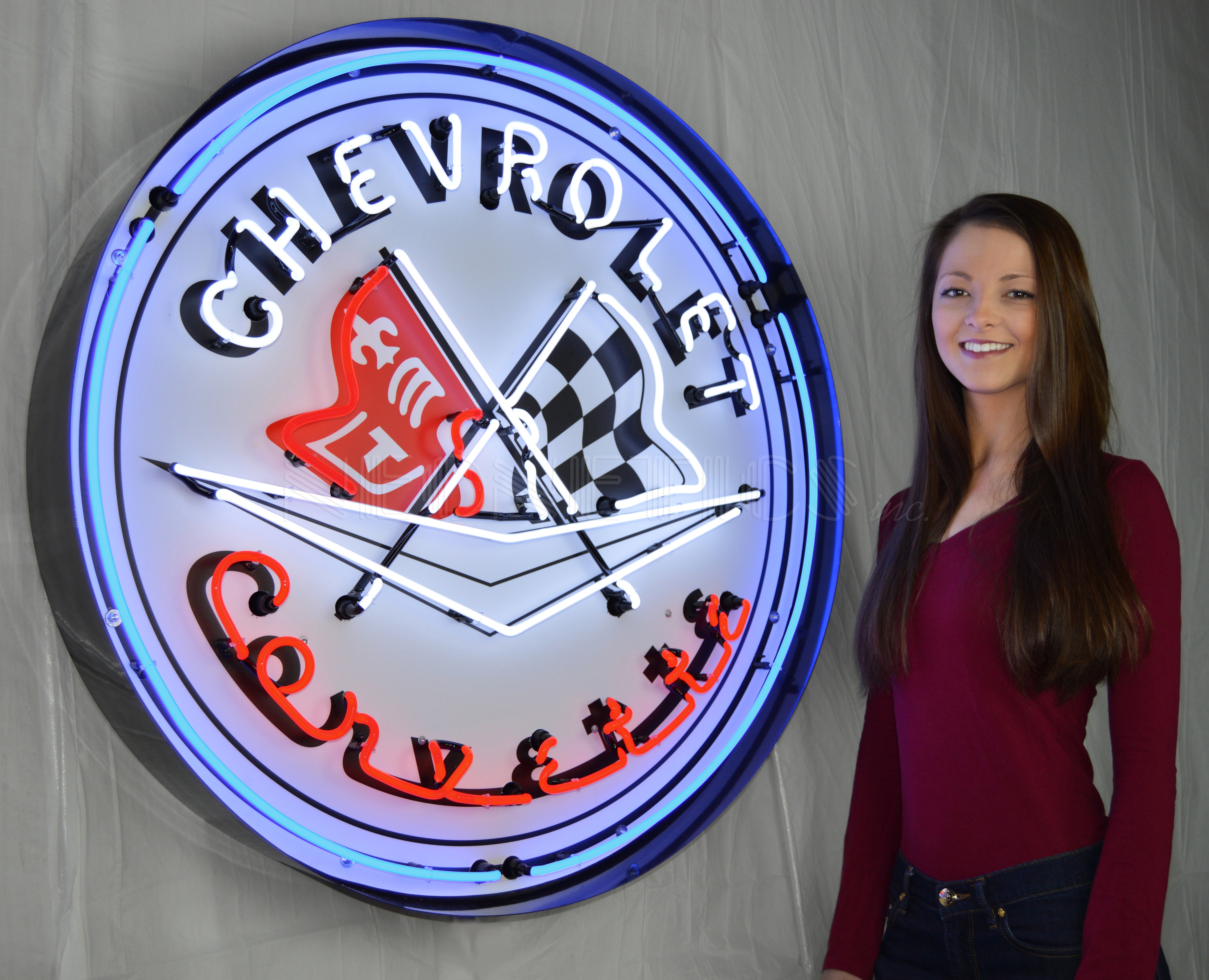 CORVETTE FLAGS 36 INCH NEON SIGN IN METAL CAN