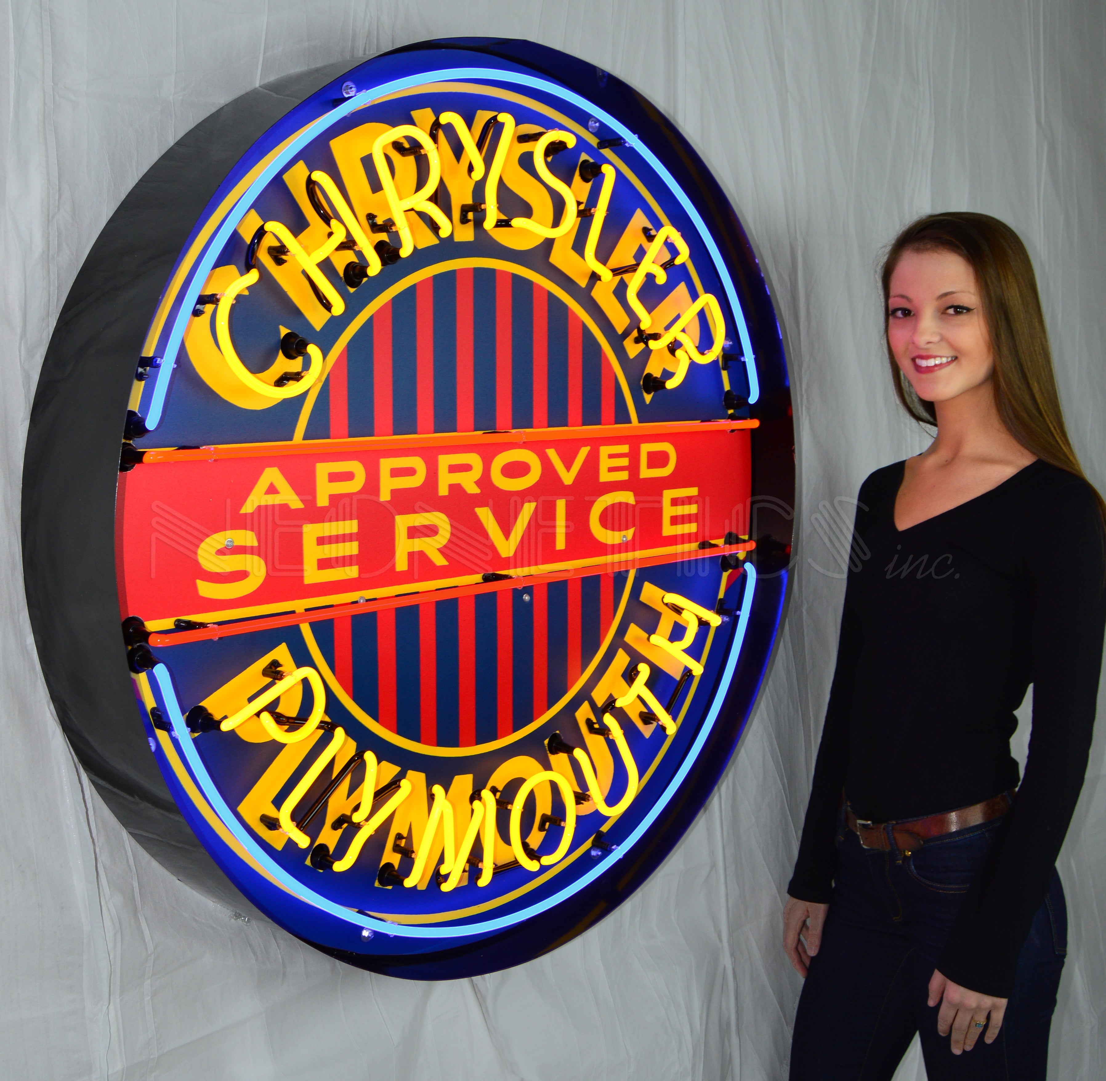 CHRYSLER PLYMOUTH 36 INCH NEON SIGN IN METAL CAN