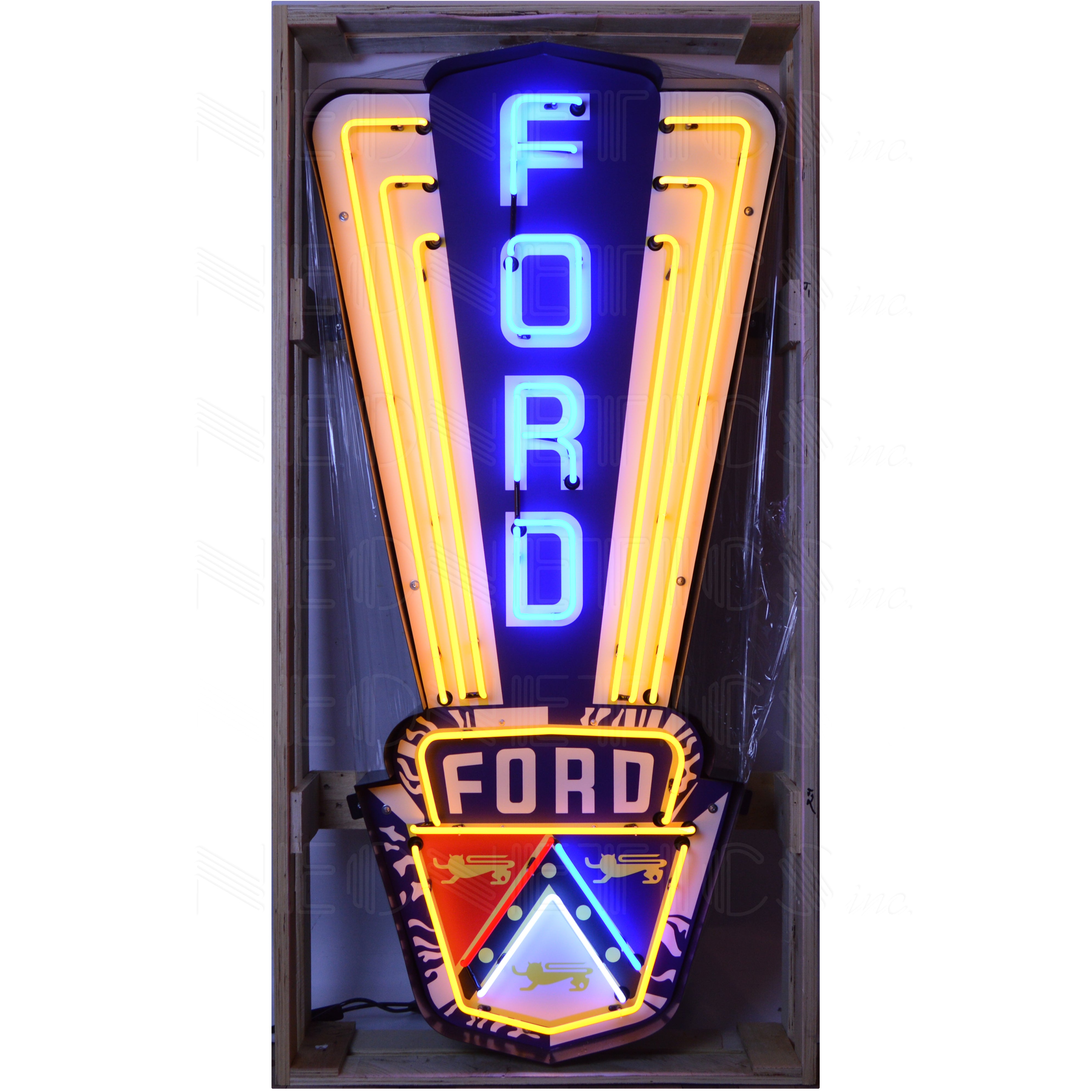 FORD JUBILEE CREST NEON SIGN IN SHAPED STEEL CAN