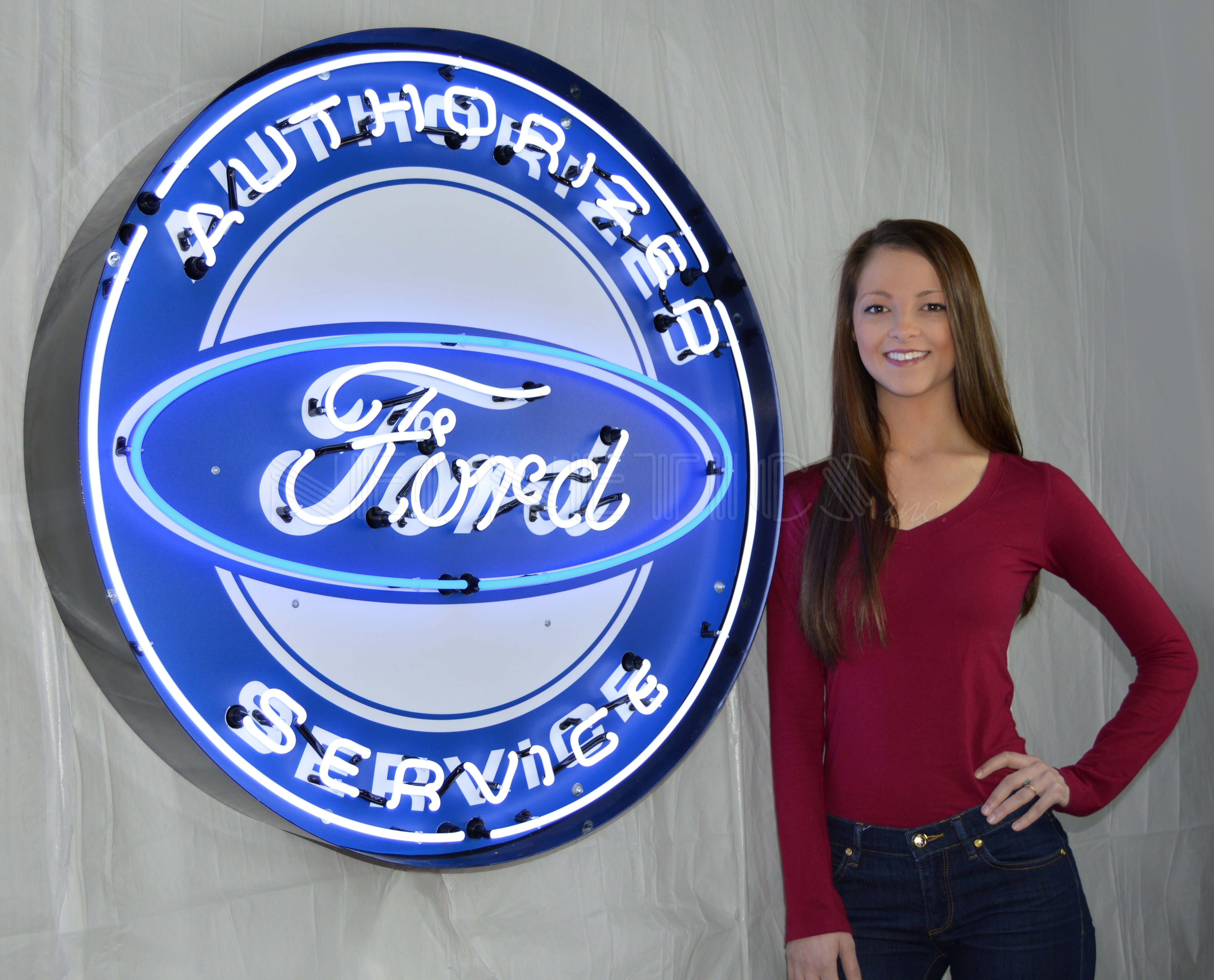 FORD AUTHORIZED SERVICE 36 INCH NEON SIGN IN METAL CAN