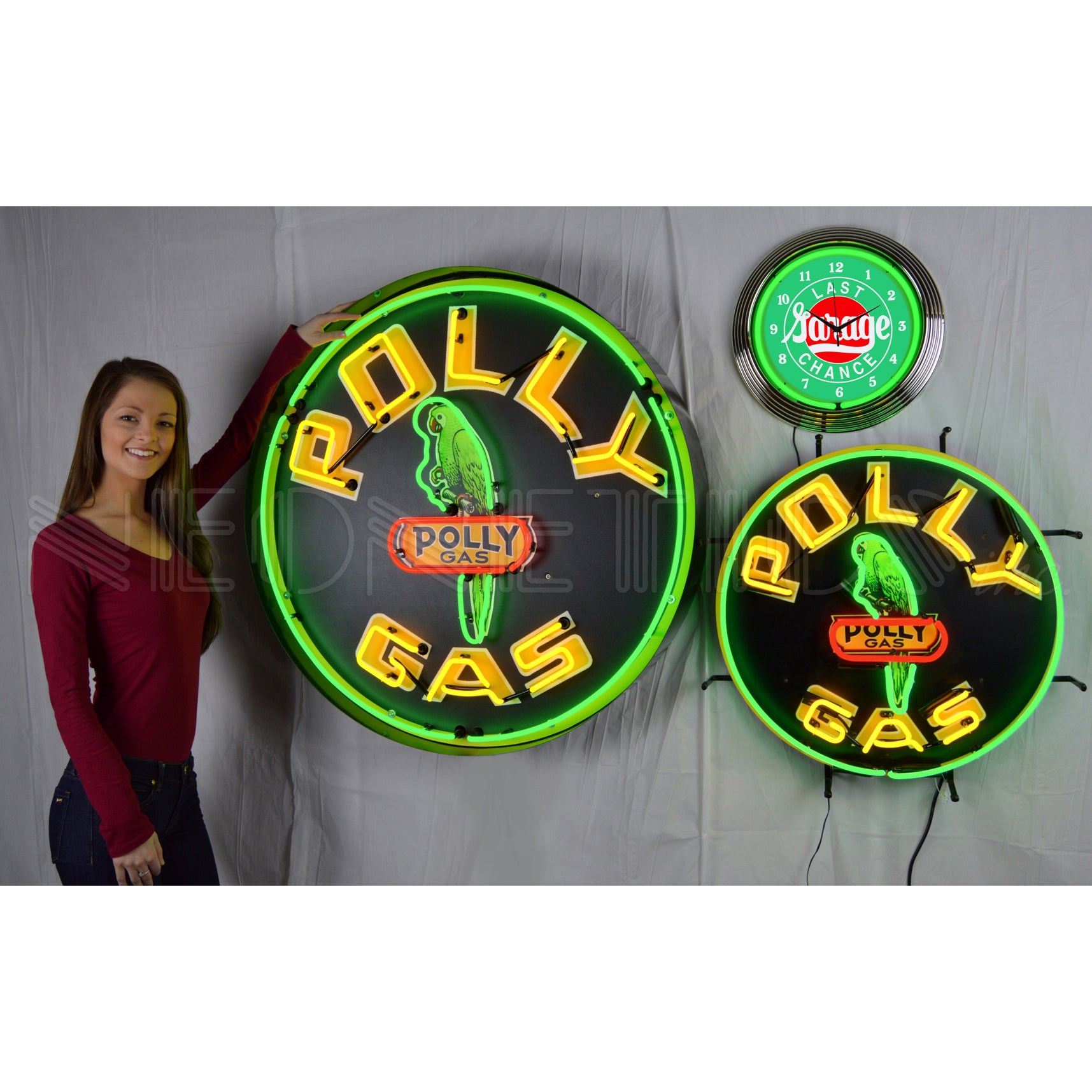 POLLY GASOLINE ROUND 36 INCH NEON SIGN IN METAL CAN
