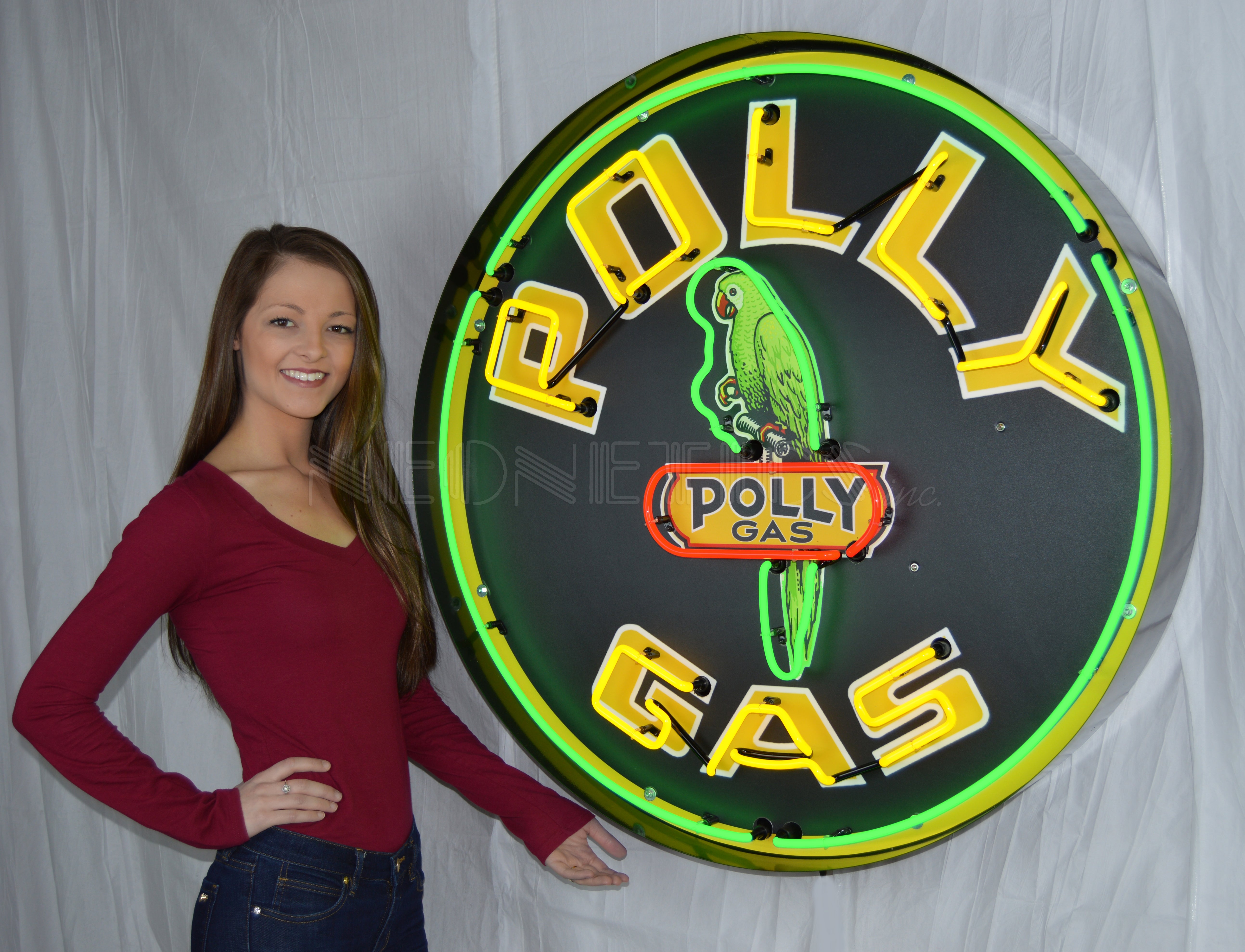 POLLY GASOLINE ROUND 36 INCH NEON SIGN IN METAL CAN