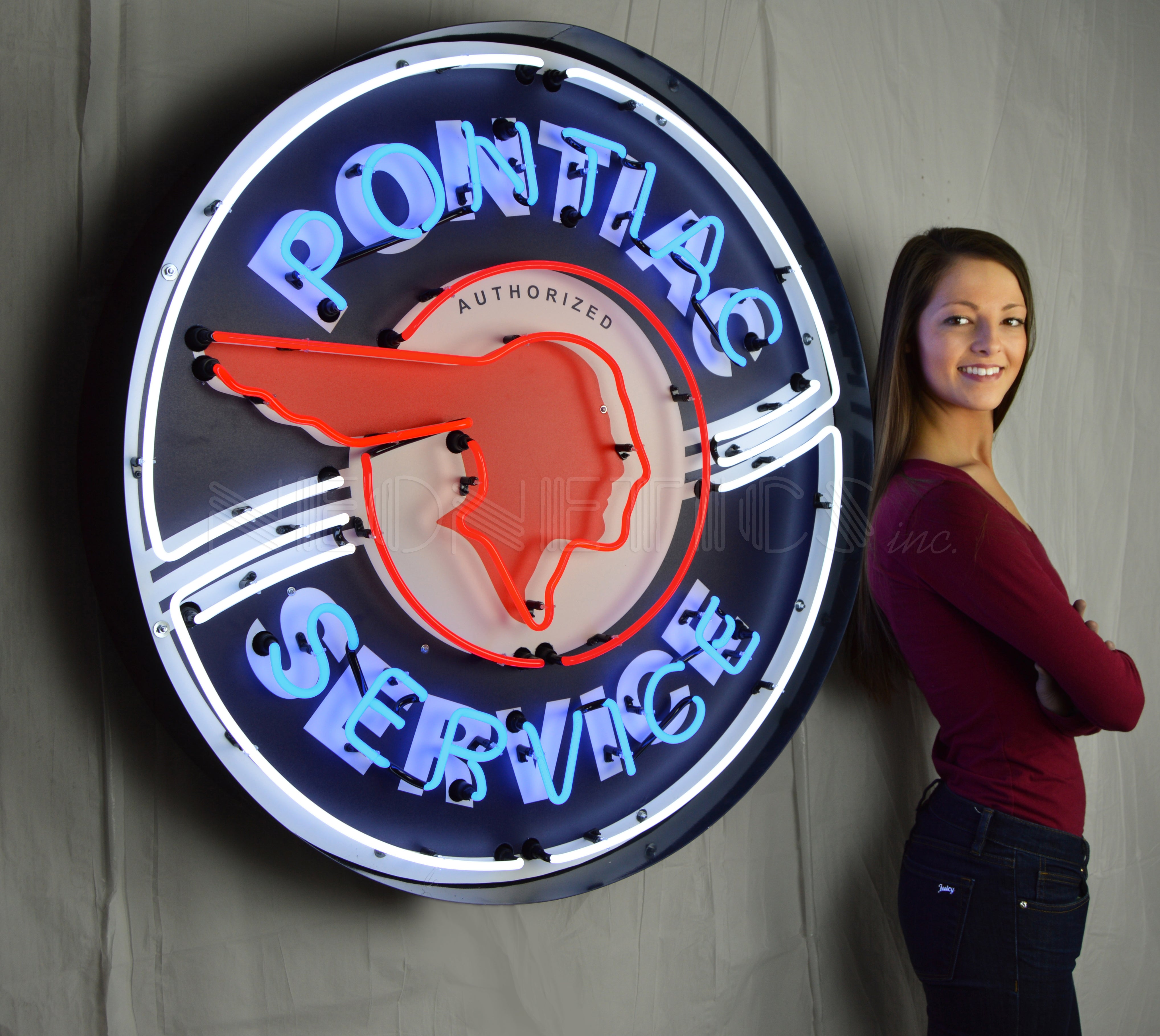 PONTIAC SERVICE 36 INCH NEON SIGN IN METAL CAN