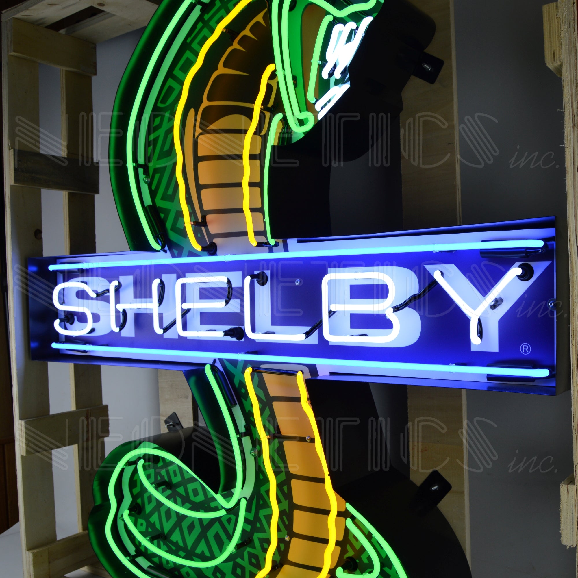 SHELBY COBRA NEON SIGN IN SHAPED STEEL CAN