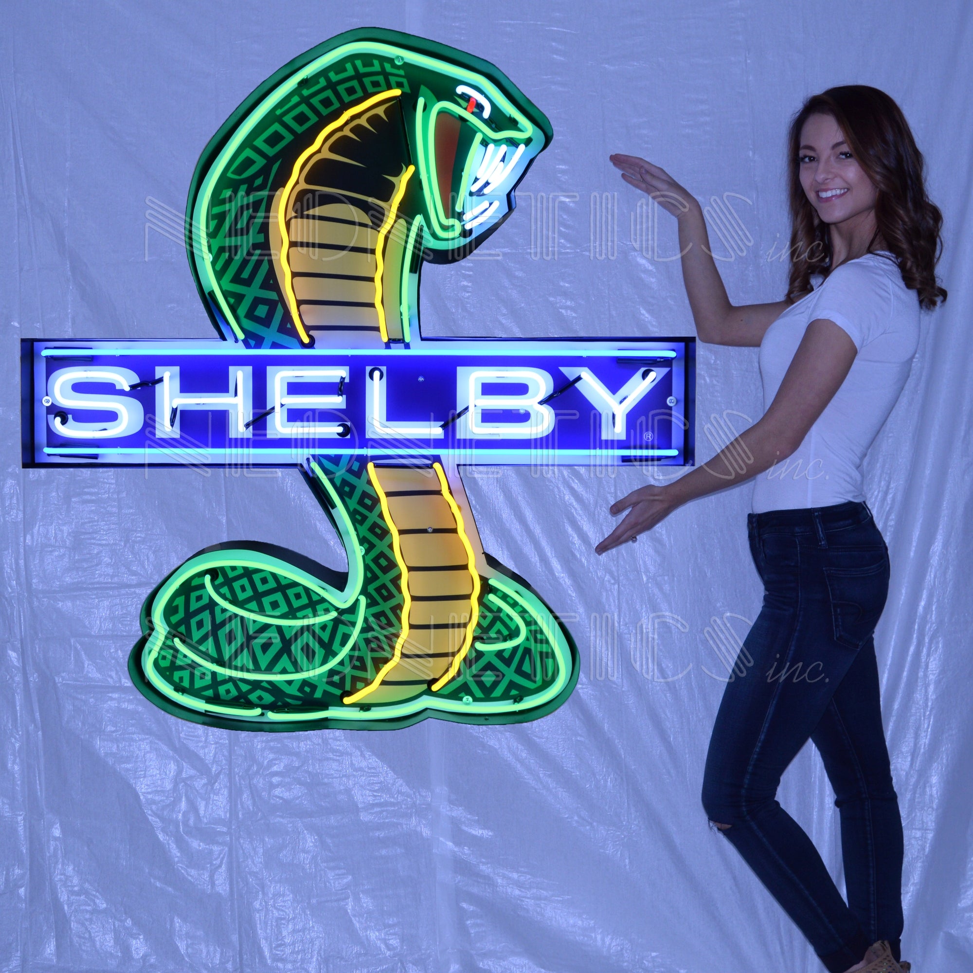 SHELBY COBRA NEON SIGN IN SHAPED STEEL CAN