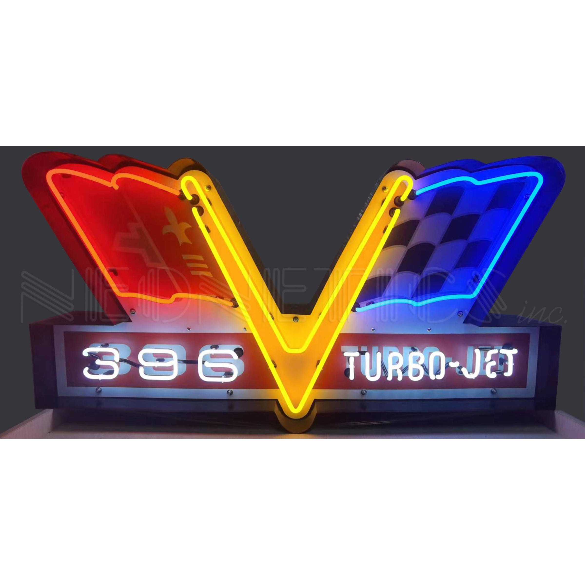 396 TURBO JET NEON SIGN IN STEEL CAN