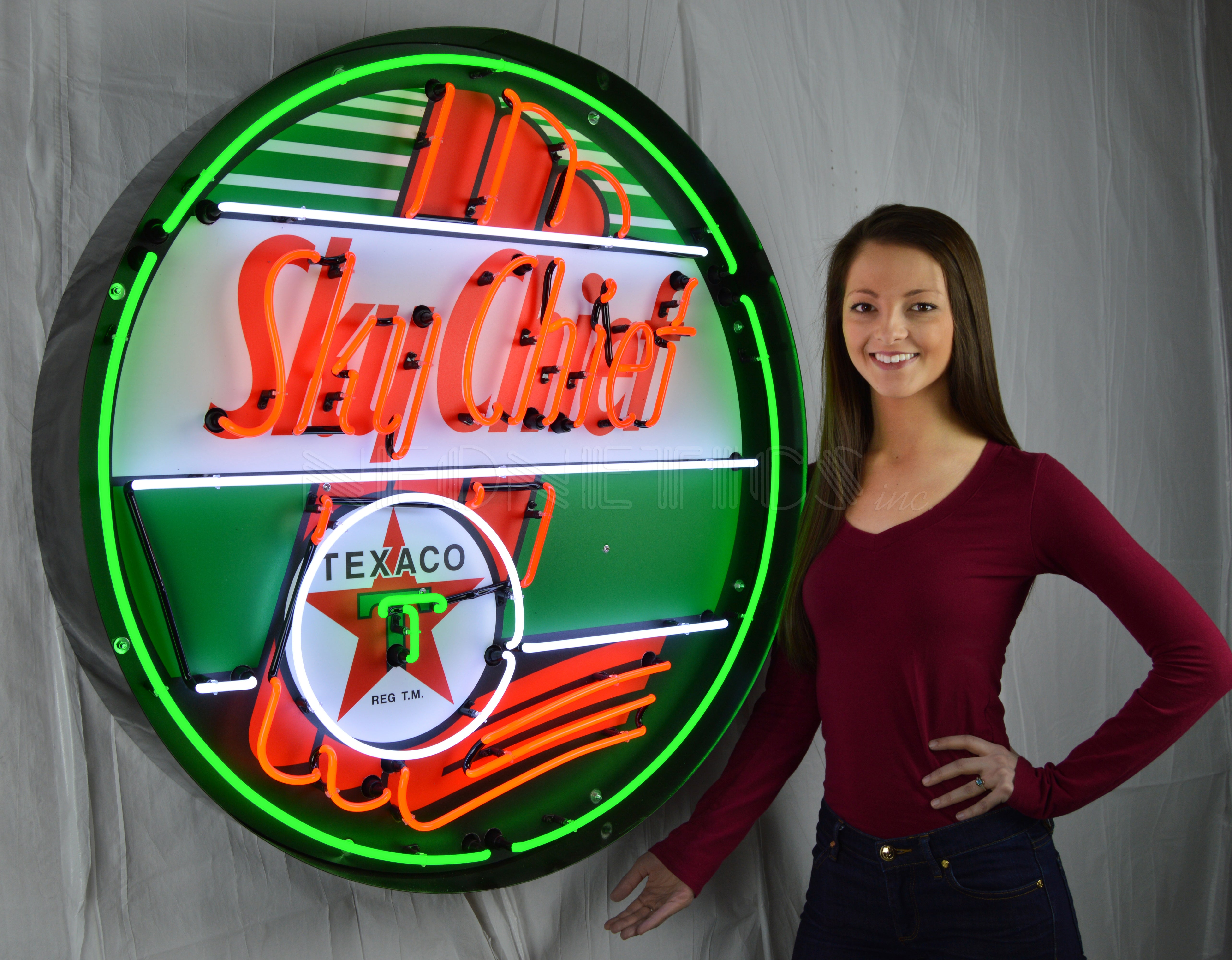 TEXACO SKY CHIEF 36 INCH NEON SIGN IN METAL CAN