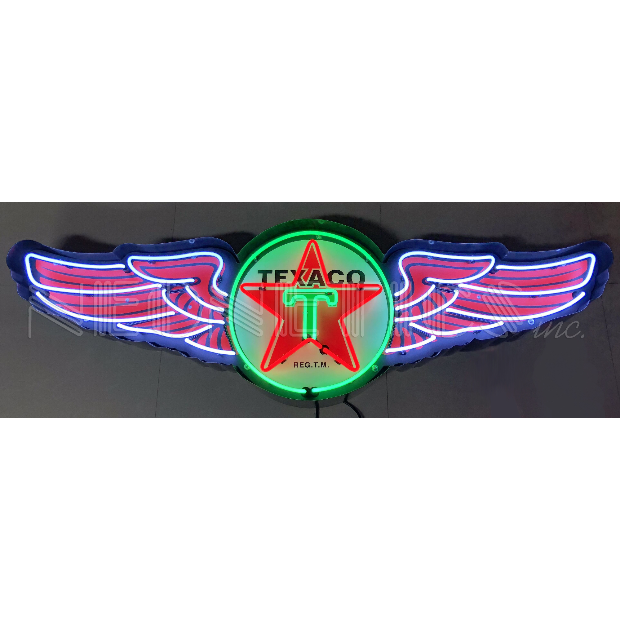 TEXACO WINGS NEON SIGN IN STEEL CAN