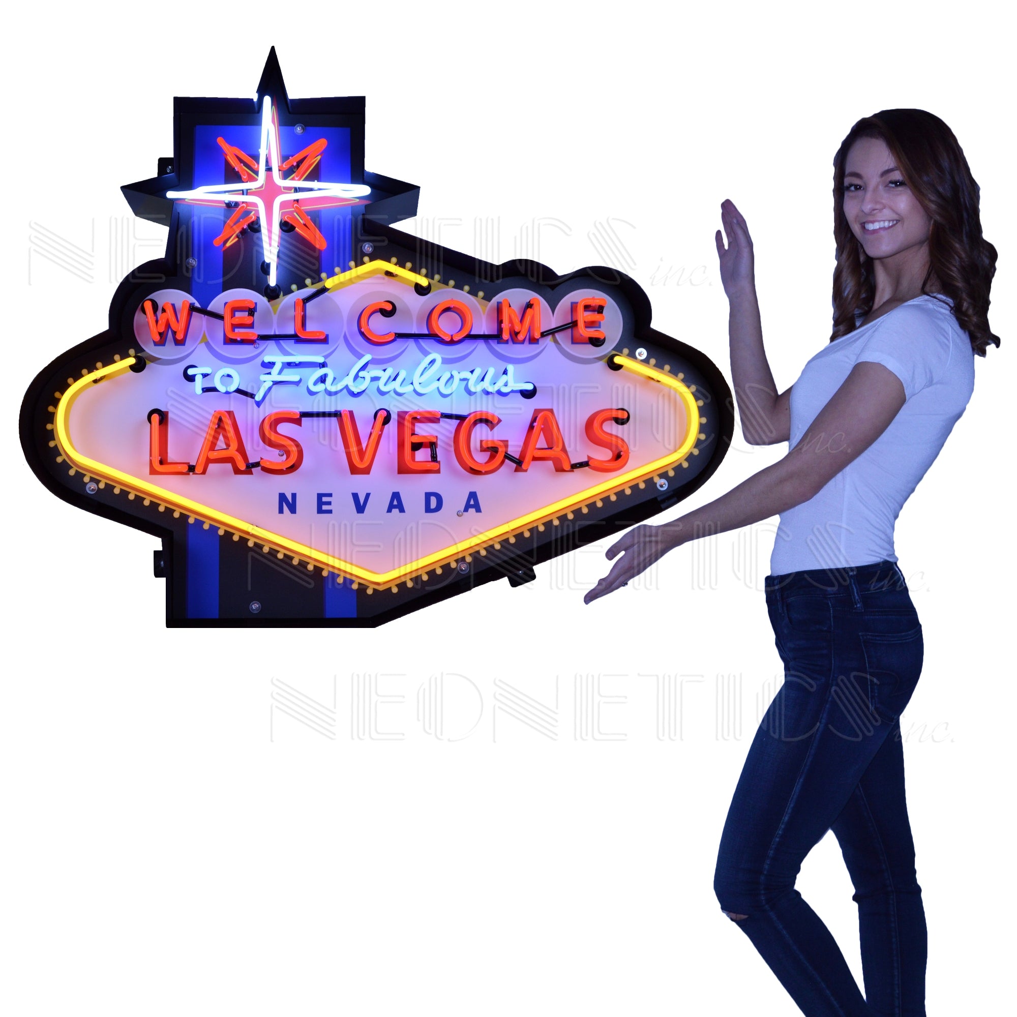 WELCOME TO FABULOUS LAS VEGAS NEON SIGN IN SHAPED STEEL CAN