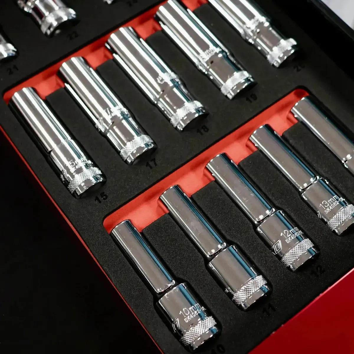 16-Piece 1/2" Drive Metric 6-Point Deep Socket Set | 1/3 Drawer EVA Foam