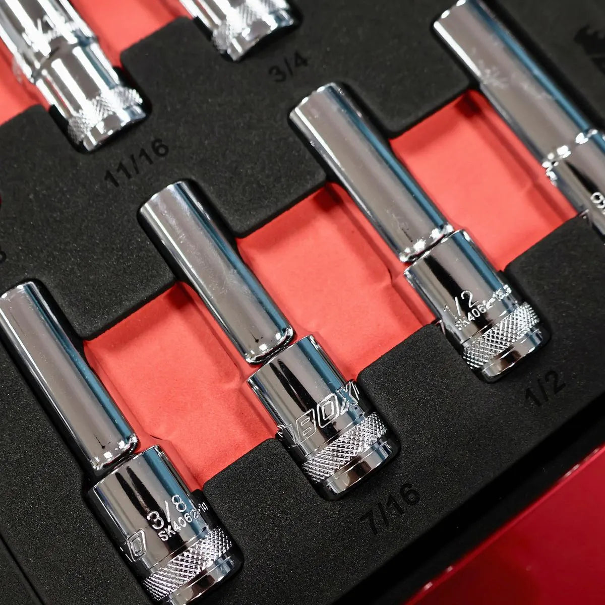14-Piece 1/2" Drive 6-Point SAE Deep Socket Set | 1/3 Drawer EVA Foam