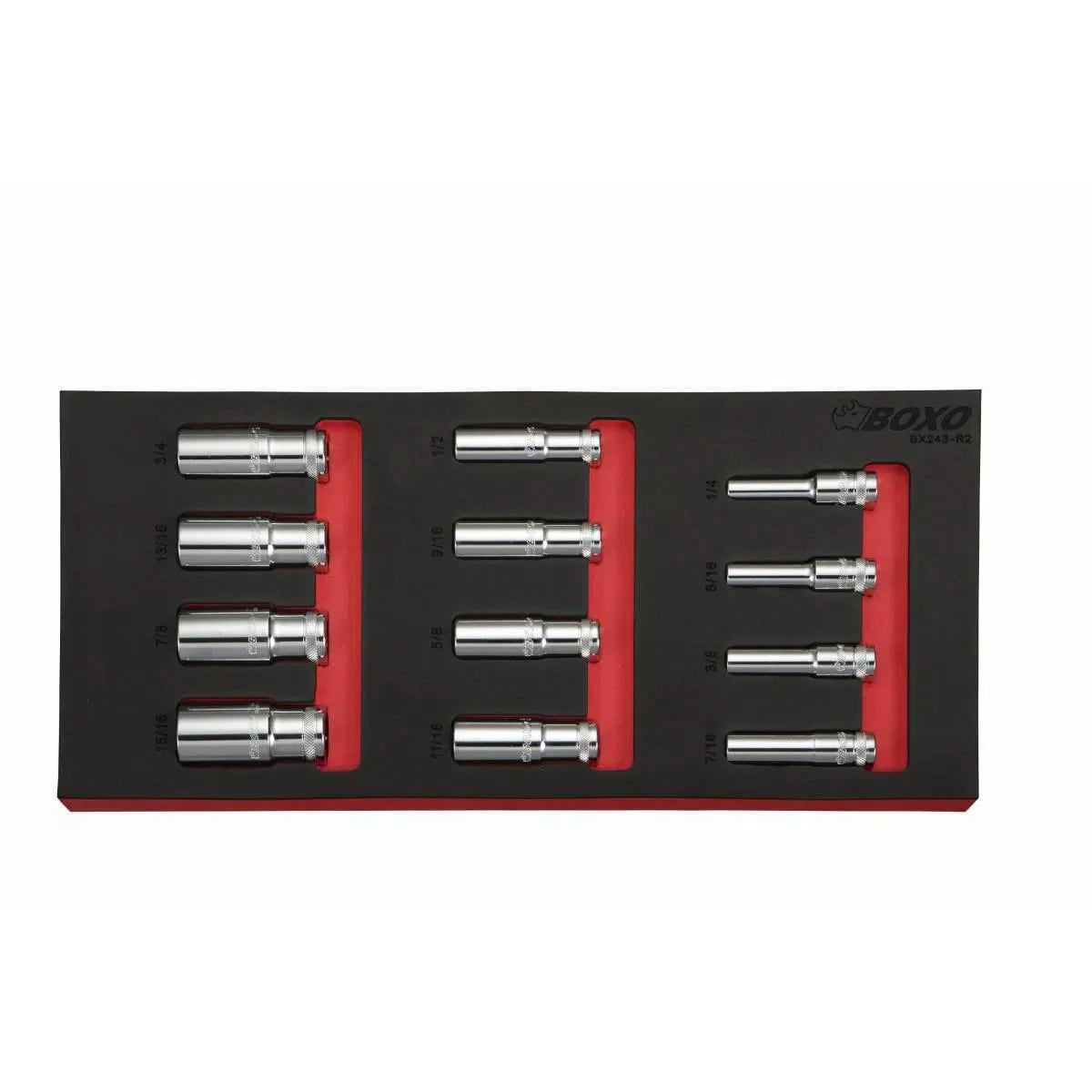 12-Piece 3/8" Drive SAE Deep 12-Point Socket Set | 1/3rd EVA Foam