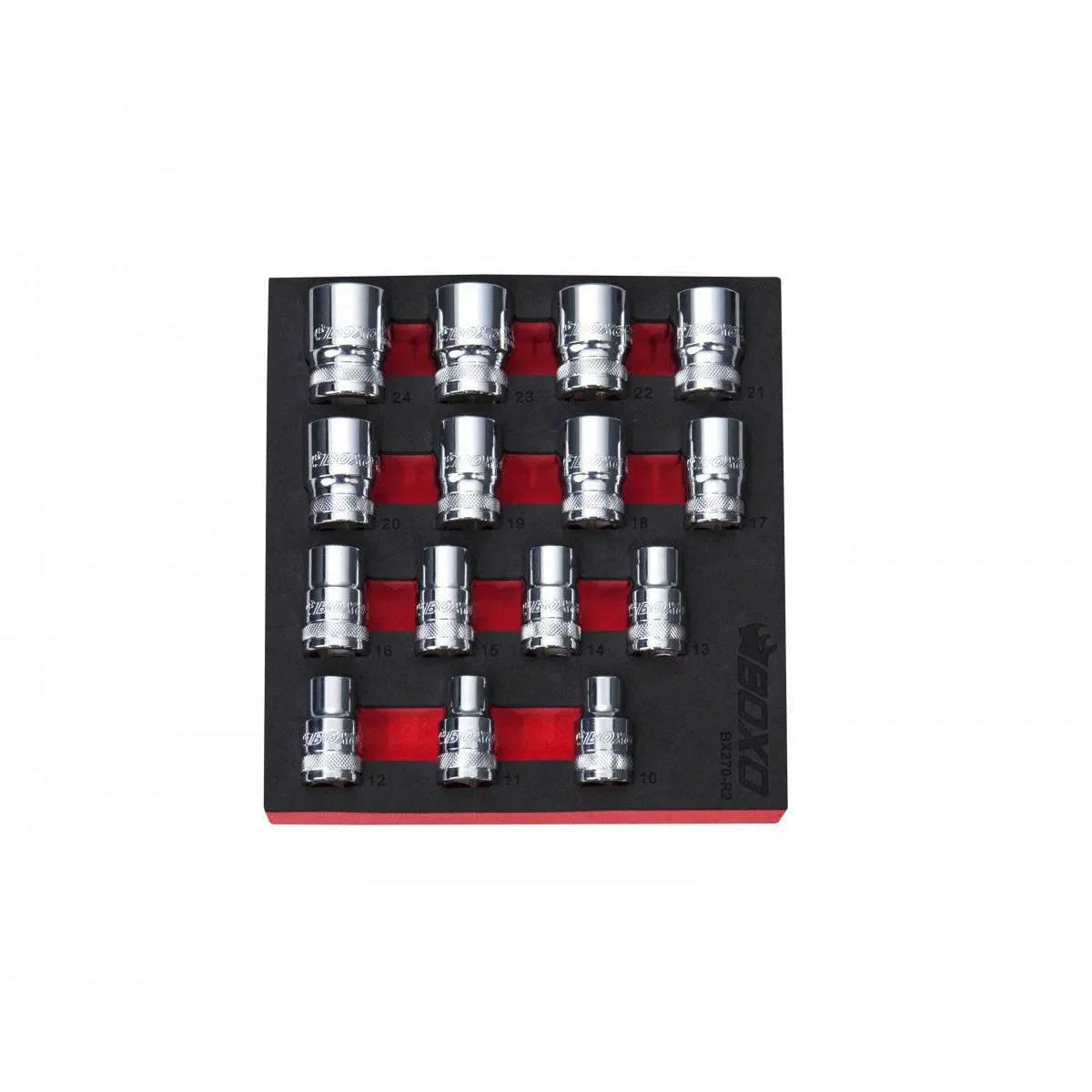 15-Piece 1/2" Dr Metric Standard Length 12-Point Chrome Socket Set | 1/6th EVA Foam