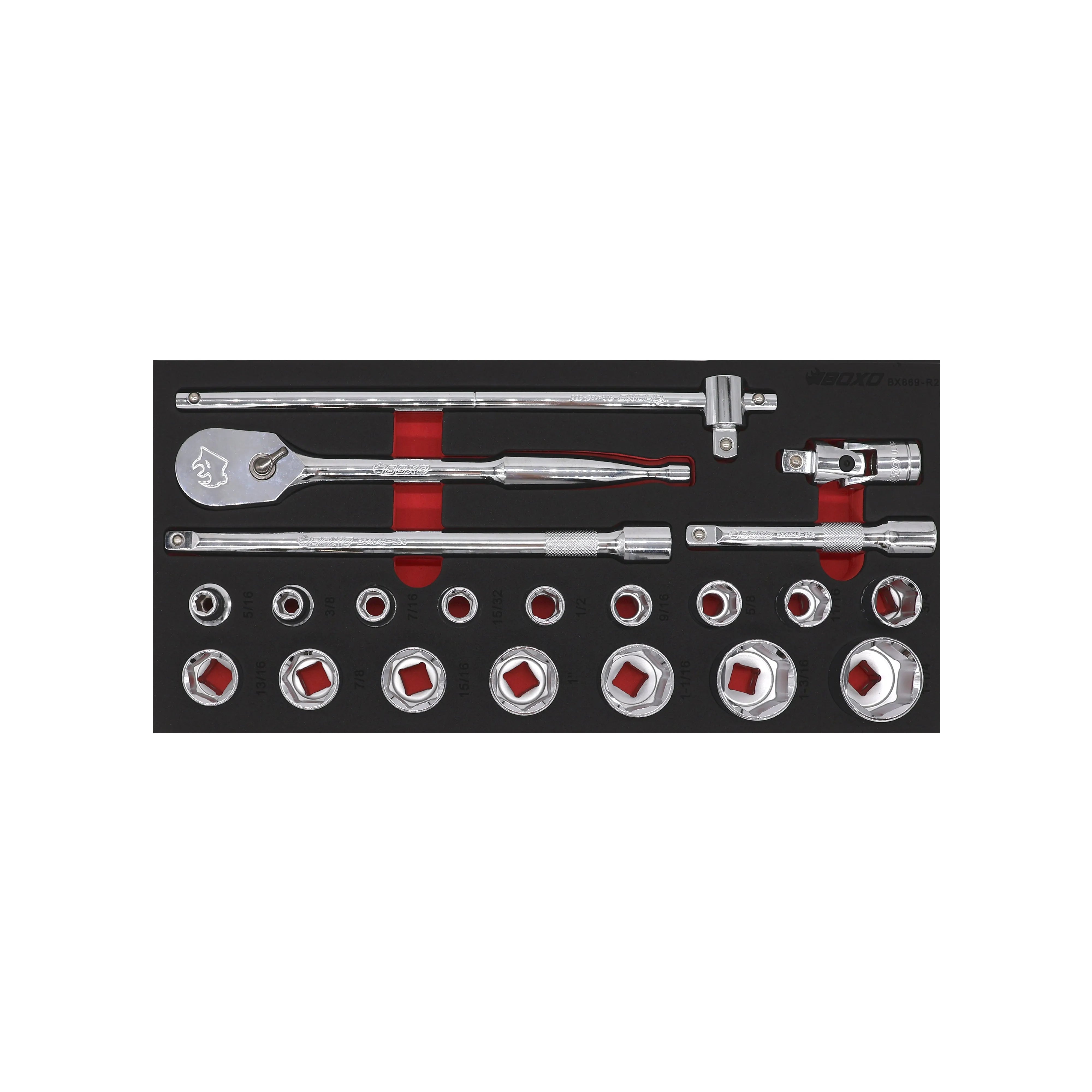 21-Piece 1/2" Drive 6-Point SAE Socket Set | 1/3 Drawer EVA Foam