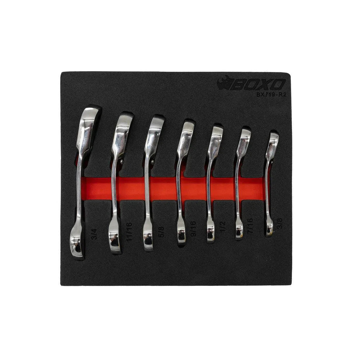 7-Piece Stubby SAE Reversible Ratcheting Combo Wrench Set | 1/9th EVA Foam