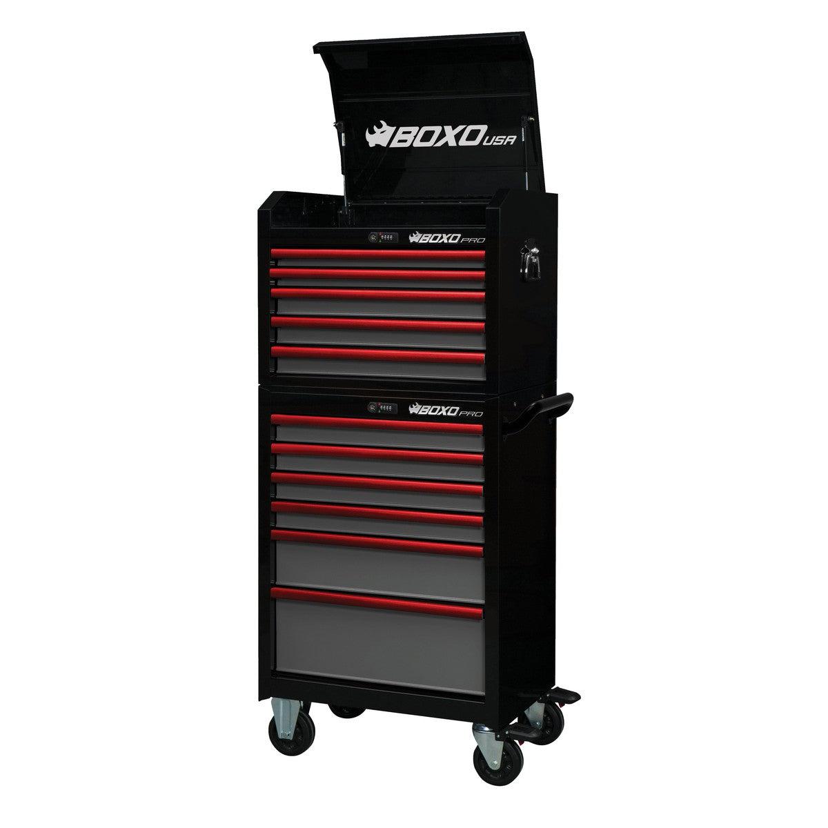 Pro Series | 26" 11-Drawer Rolling Tool Box | Black and Red