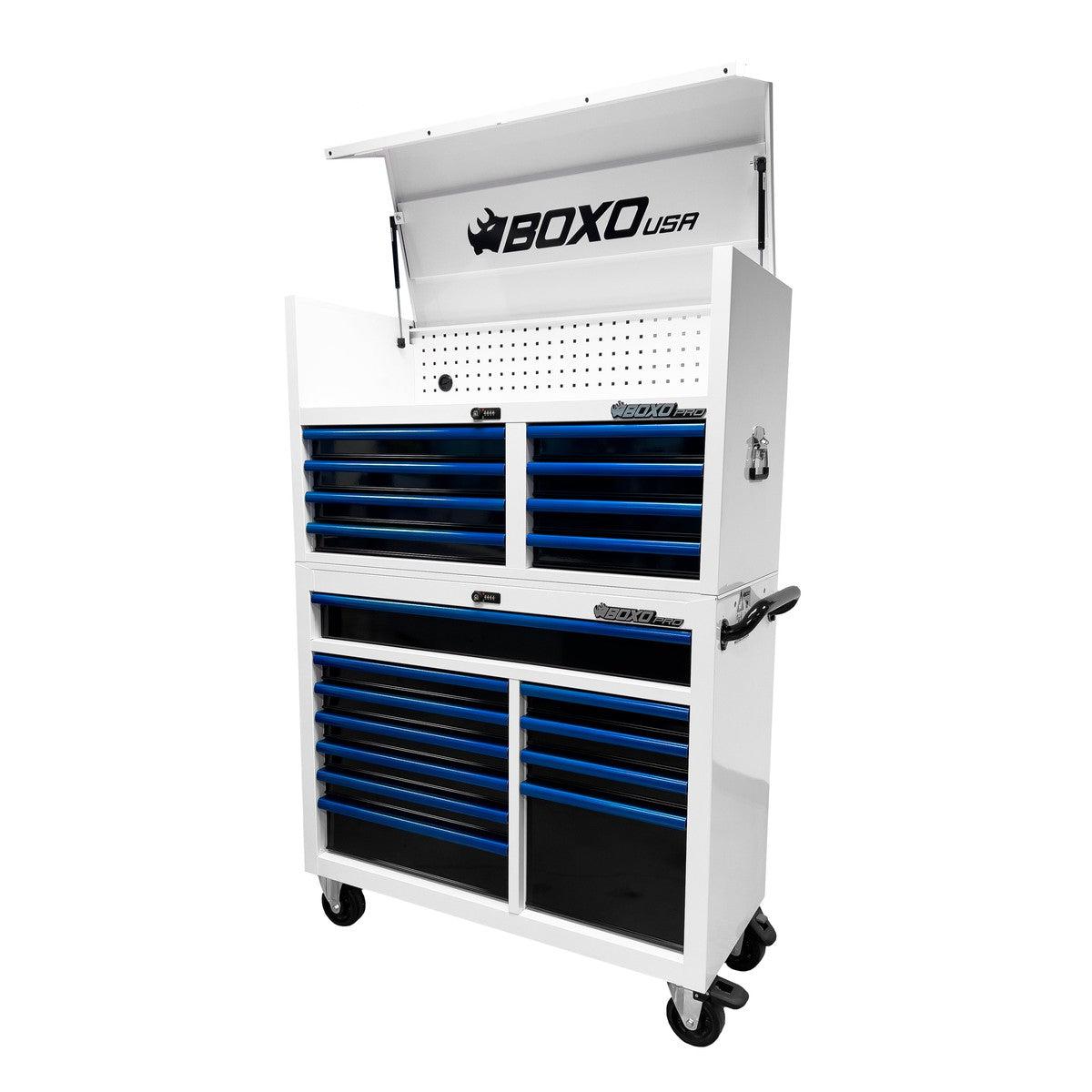 Pro Series | 45" 19-Drawer Rolling Tool Box | White and Blue