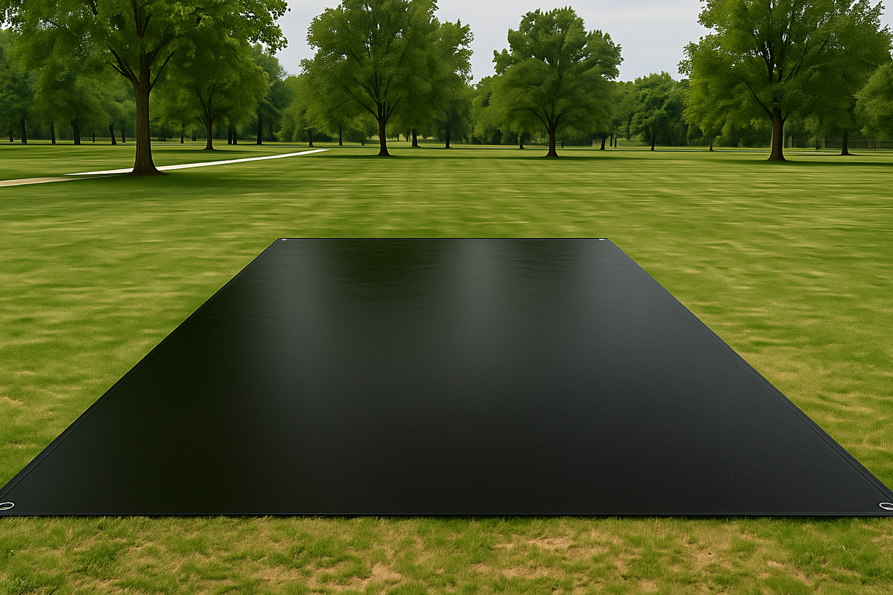 11x25' Black PVC Mat .40MM Edge Folded and Stiched w Grommets every 36"