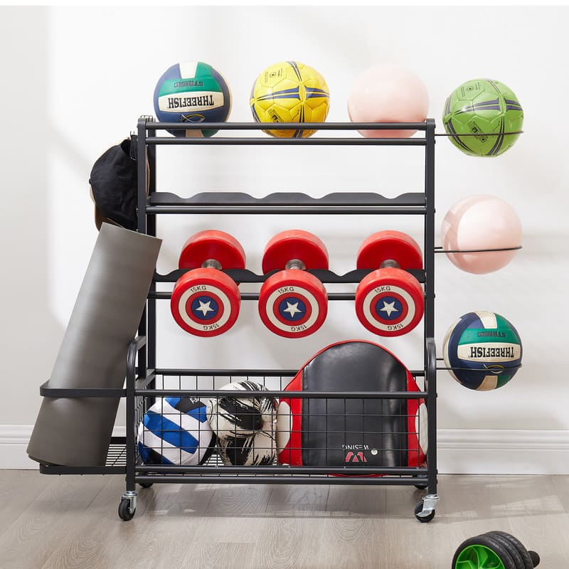 4-Tier Metal Storage Organizer for Basketball Sports Equipment Organizer