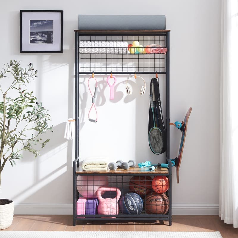 Garage Sports Equipment Organizer System Ball Gear Basketball Racks