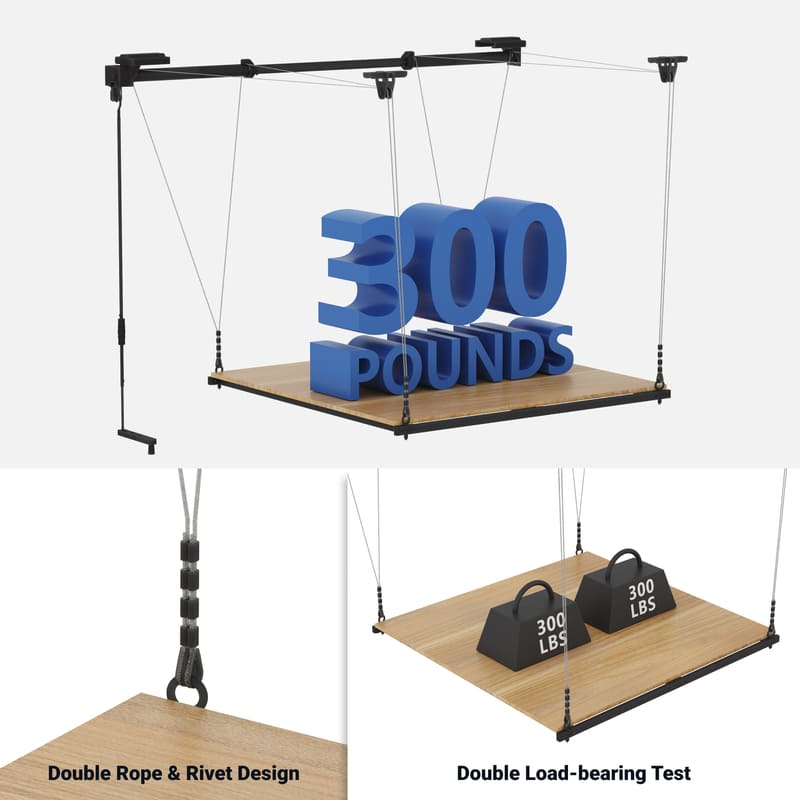 GL2 4x4 FT Garage Lifting Storage Rack  with rubberwood deck