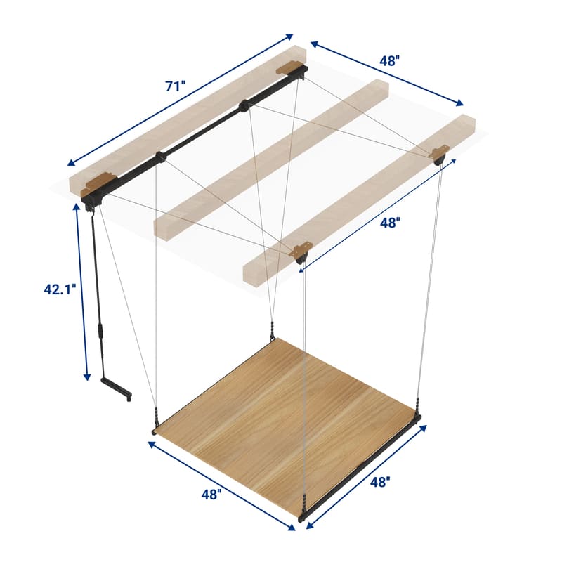 GL2 4x4 FT Garage Lifting Storage Rack  with rubberwood deck