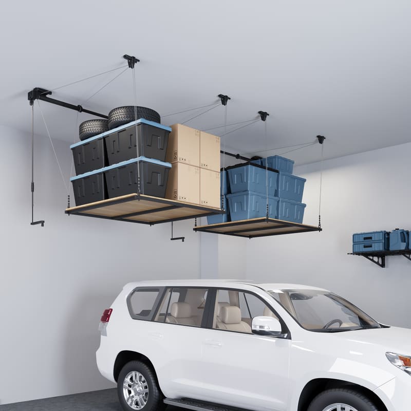 GL2 4x4 FT Garage Lifting Storage Rack  with rubberwood deck