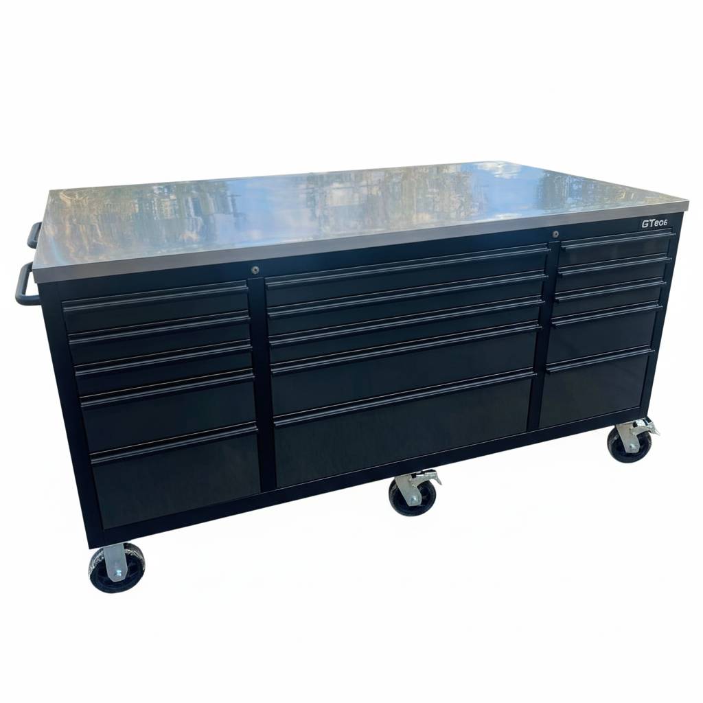 Large Steel 71" Garage Island Workbench – Stainless Steel Top