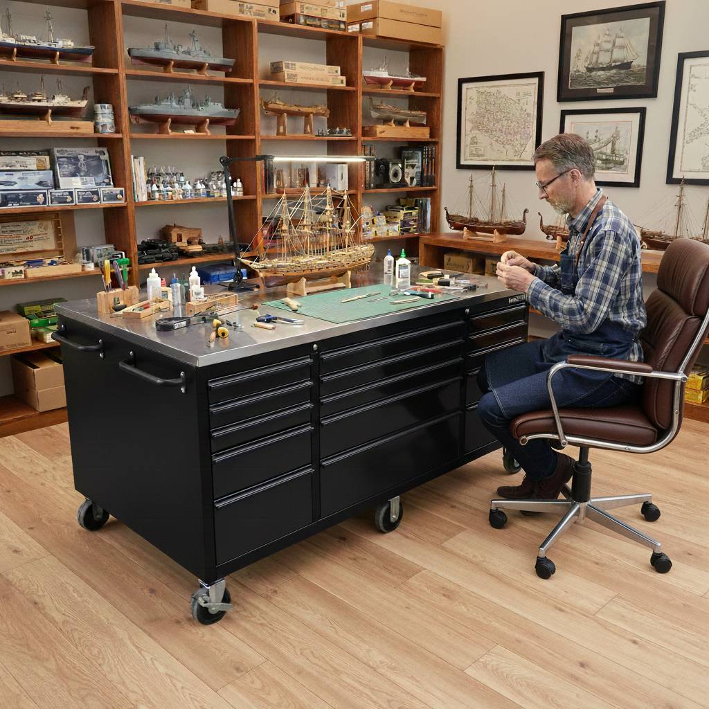 Large Steel 71" Garage Island Workbench – Stainless Steel Top