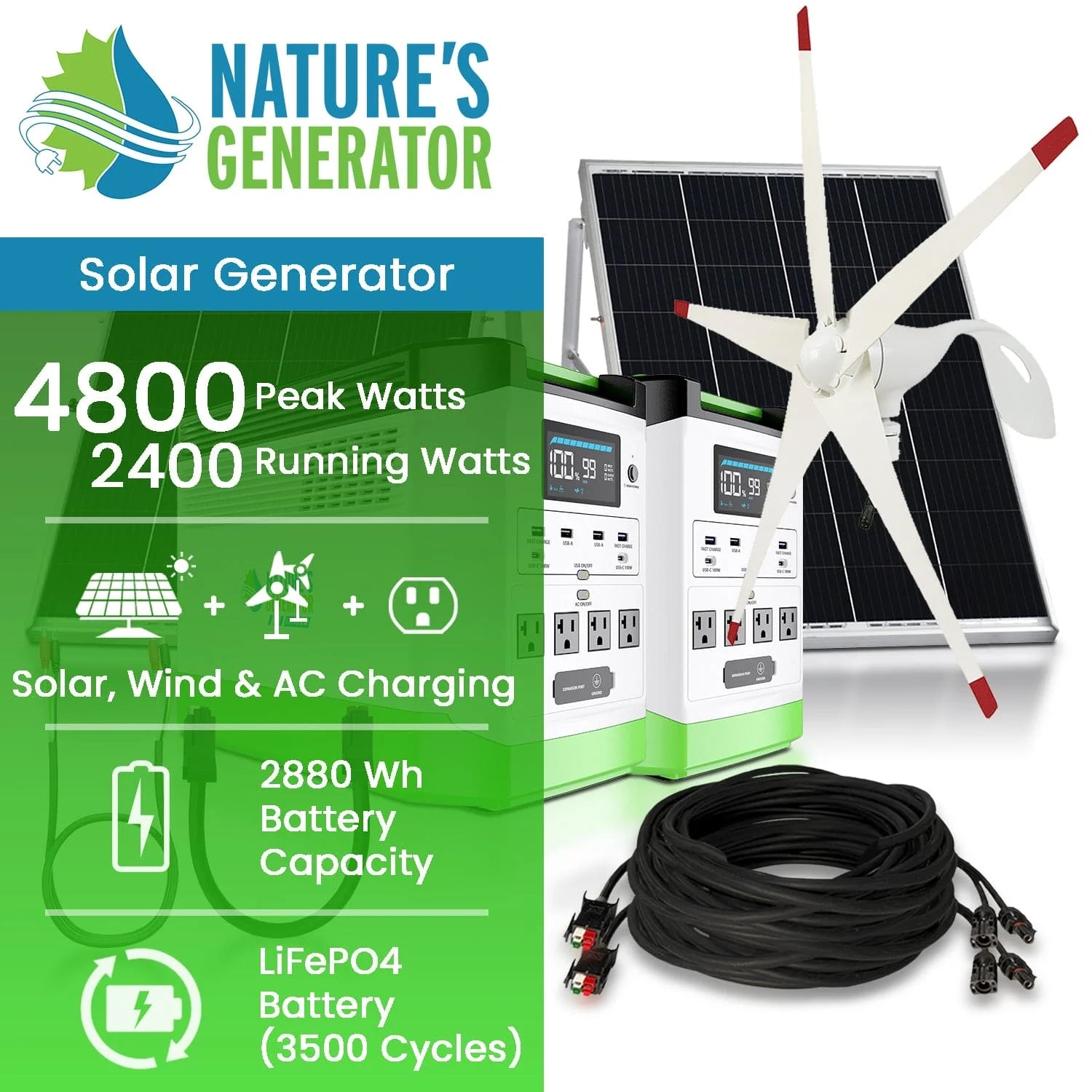 High Capacity Lithium 1800 Solar and Wind Generator