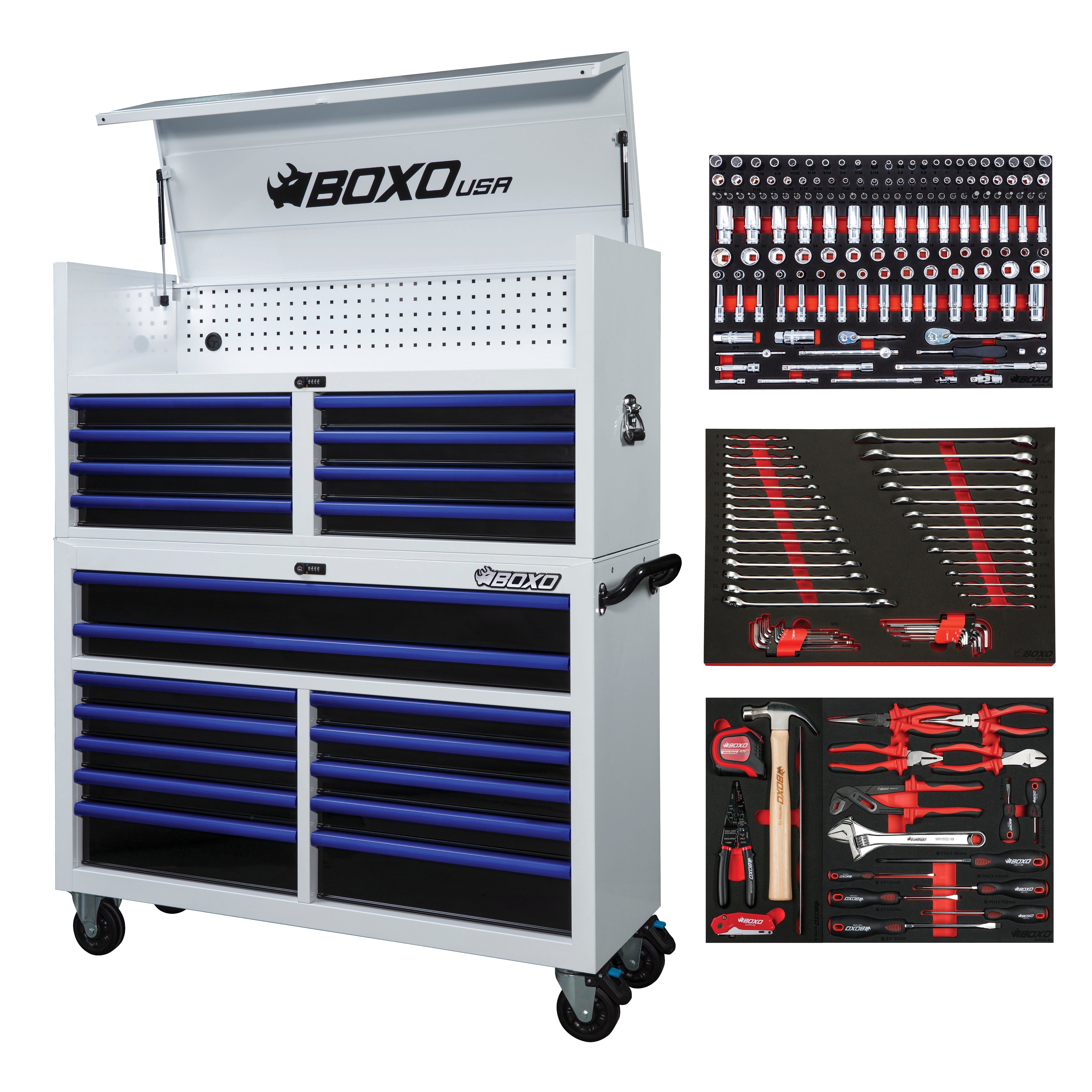 Pro Series | 53" 20-Drawer Rolling Tool Box | White and Blue
