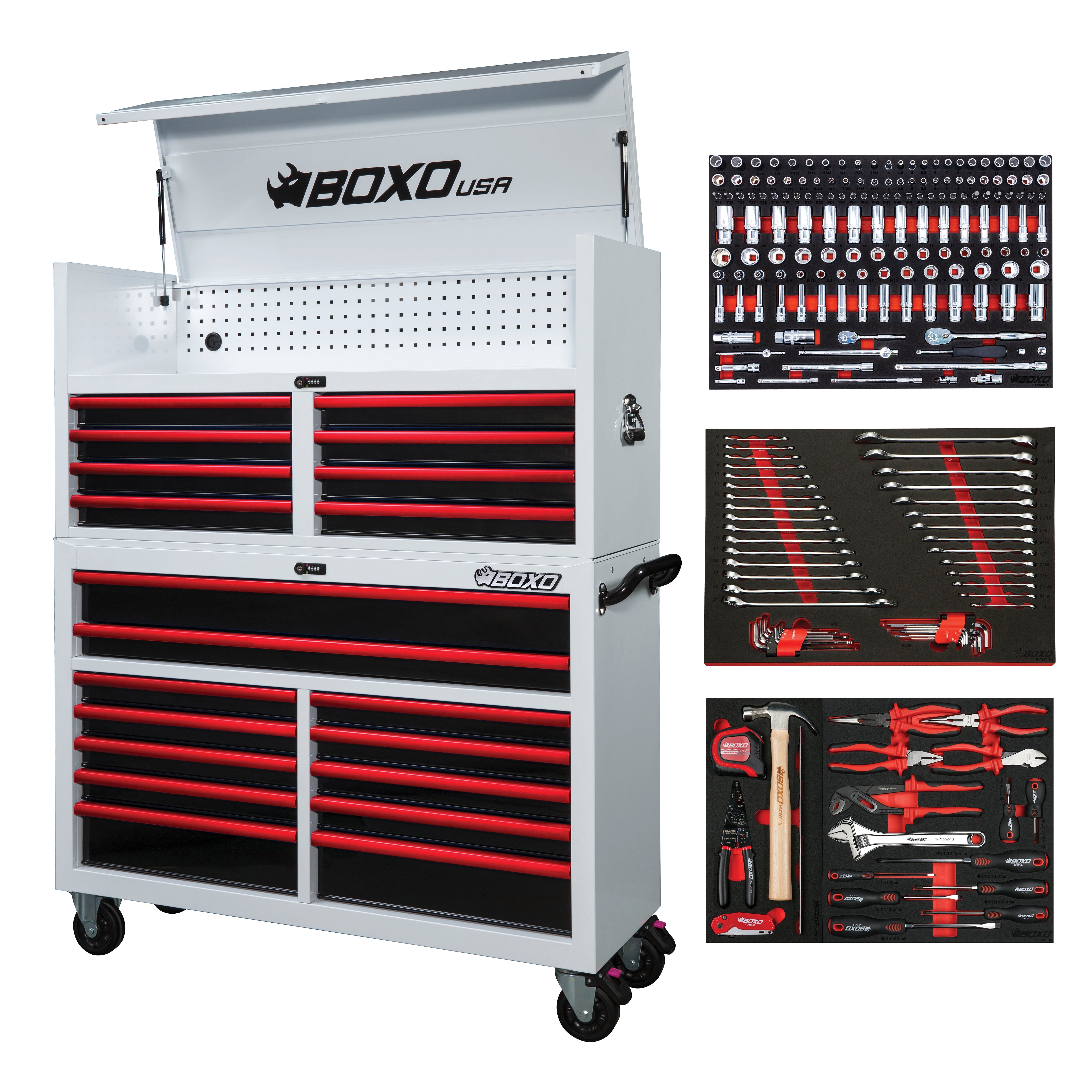 Pro Series | 53" 20-Drawer Rolling Tool Box | White and Red