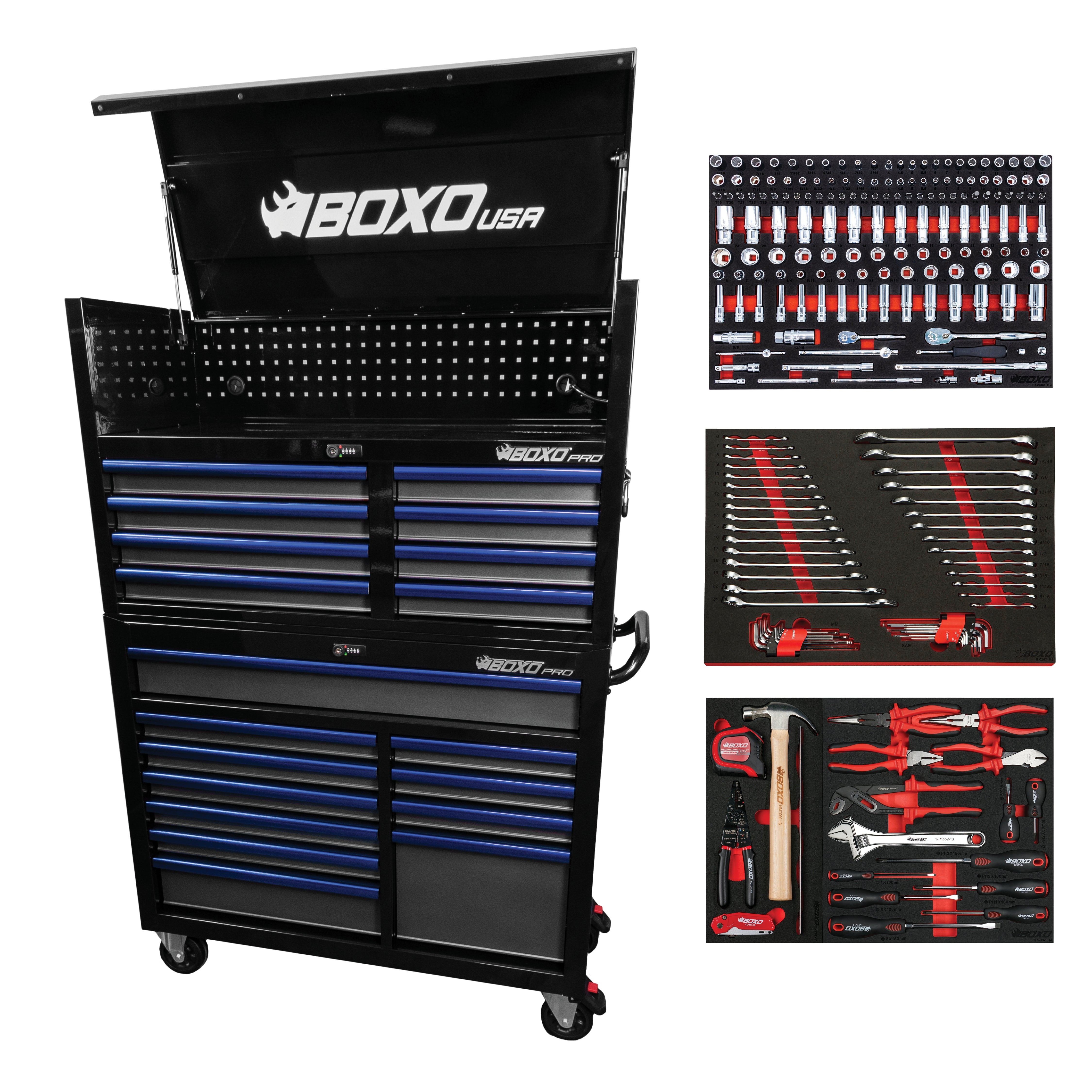 Pro Series | 45" 19-Drawer Rolling Tool Box | Black and Blue