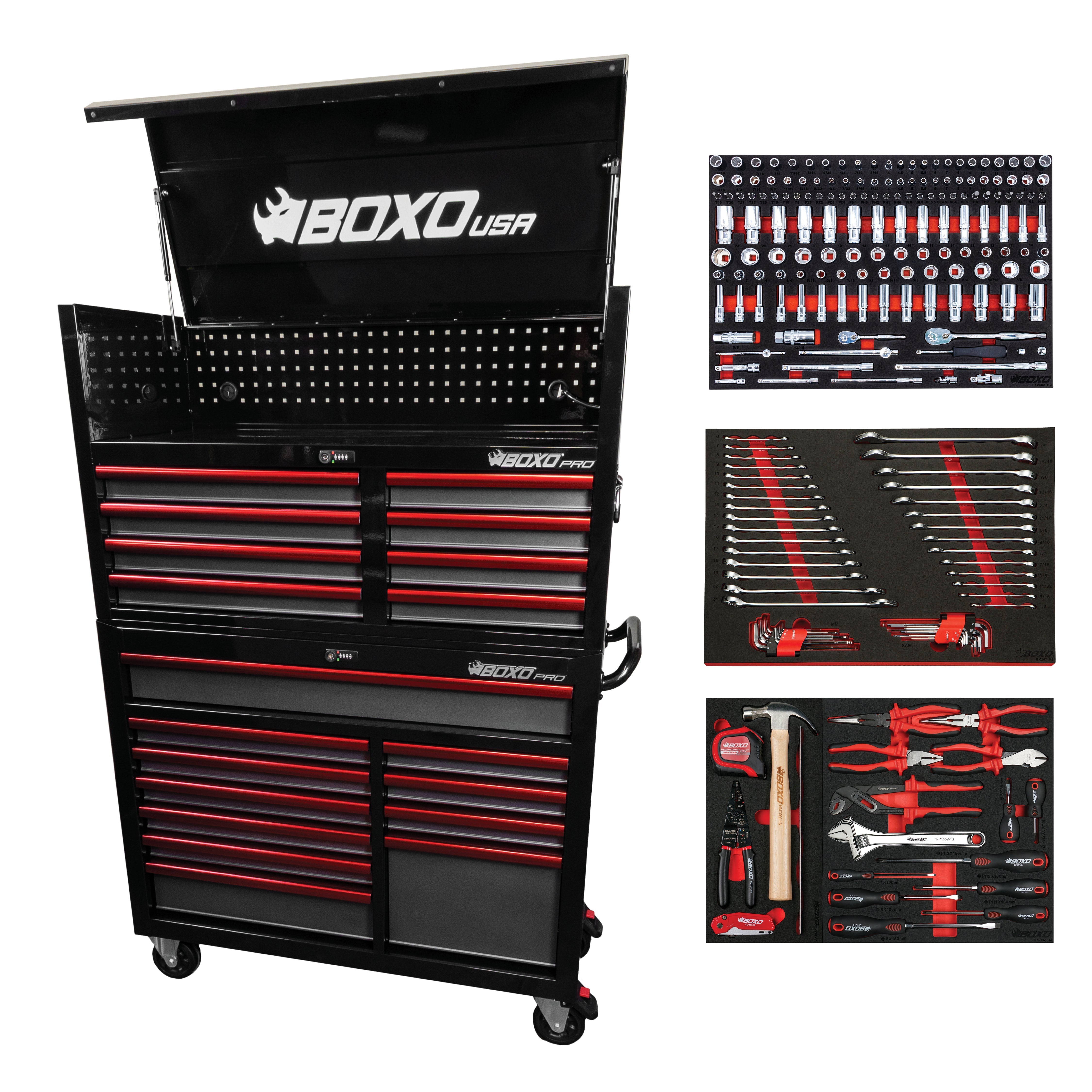 Pro Series | 45" 19-Drawer Rolling Tool Box | Black and Red