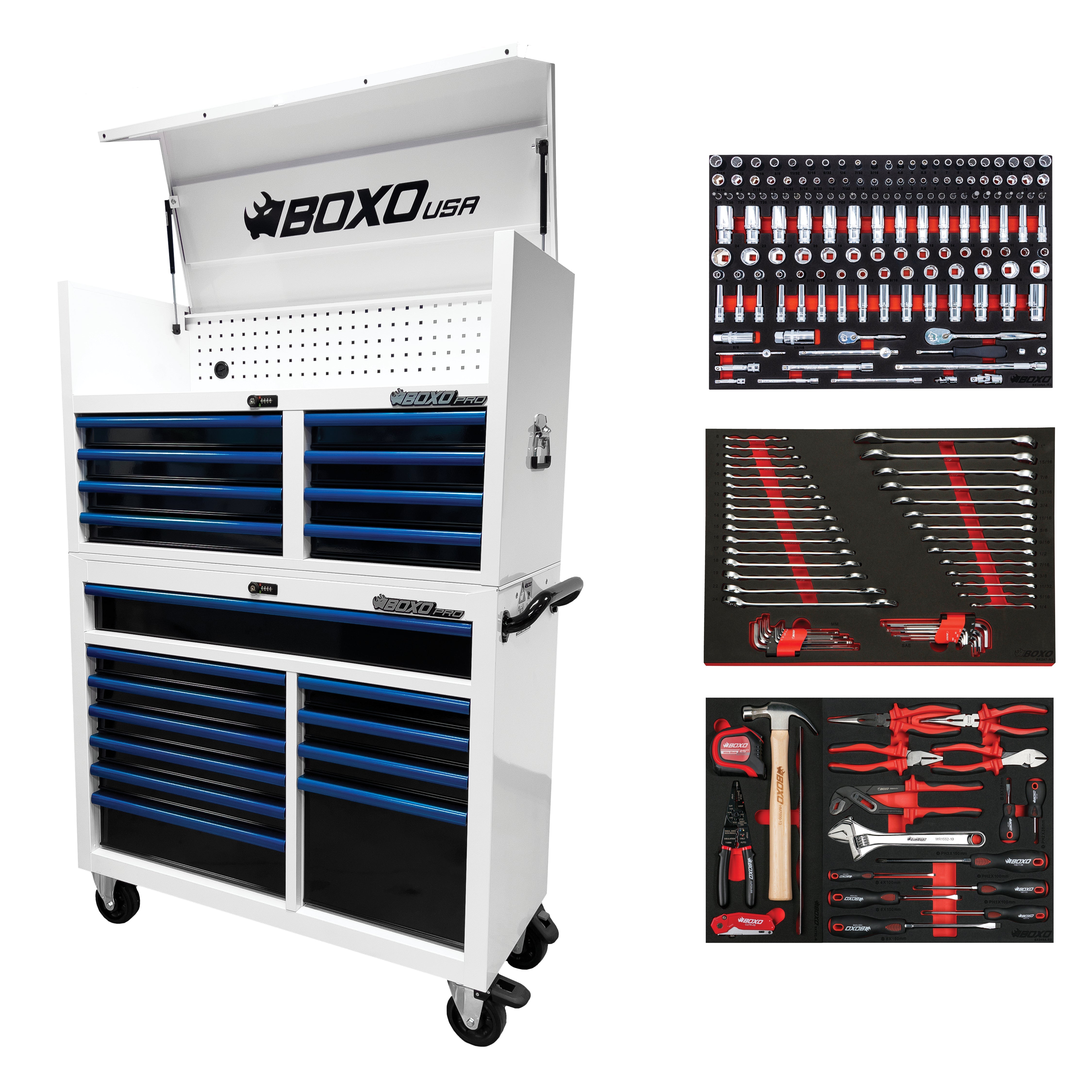 Pro Series | 45" 19-Drawer Rolling Tool Box | White and Blue