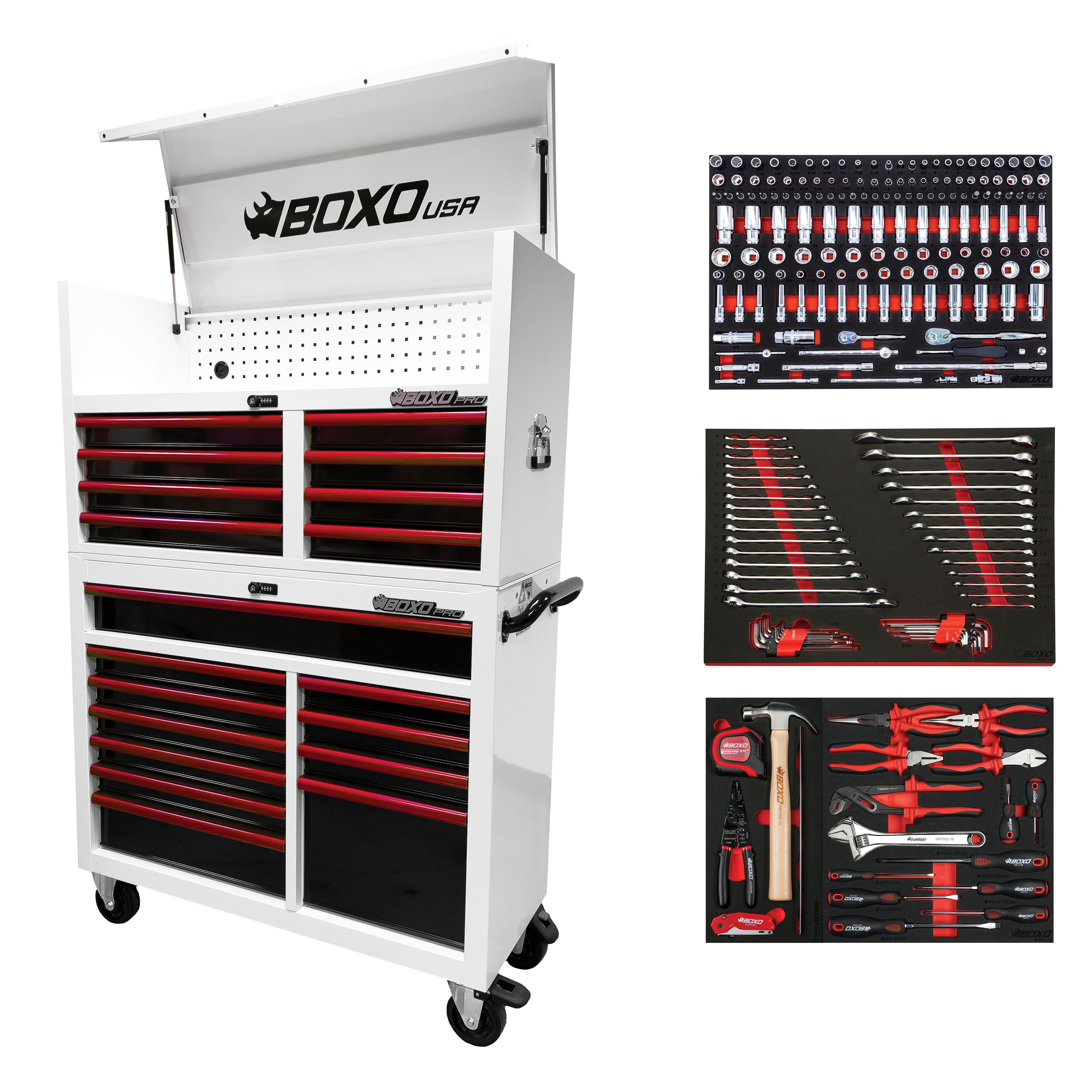 Pro Series | 45" 19-Drawer Rolling Tool Box | White and Red