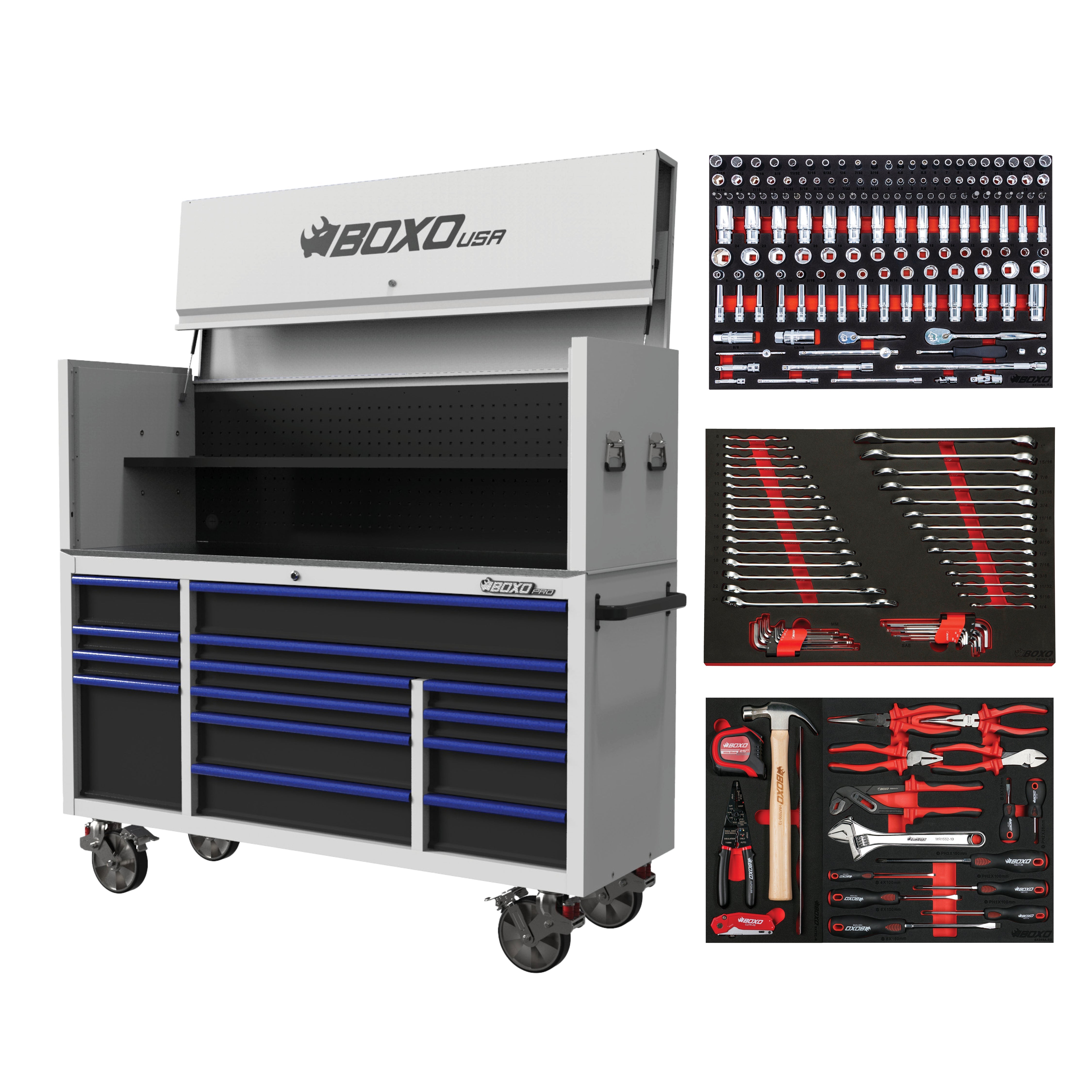 Pro Series | 72" 14-Drawer Rolling Tool Box with Garage Top | White
