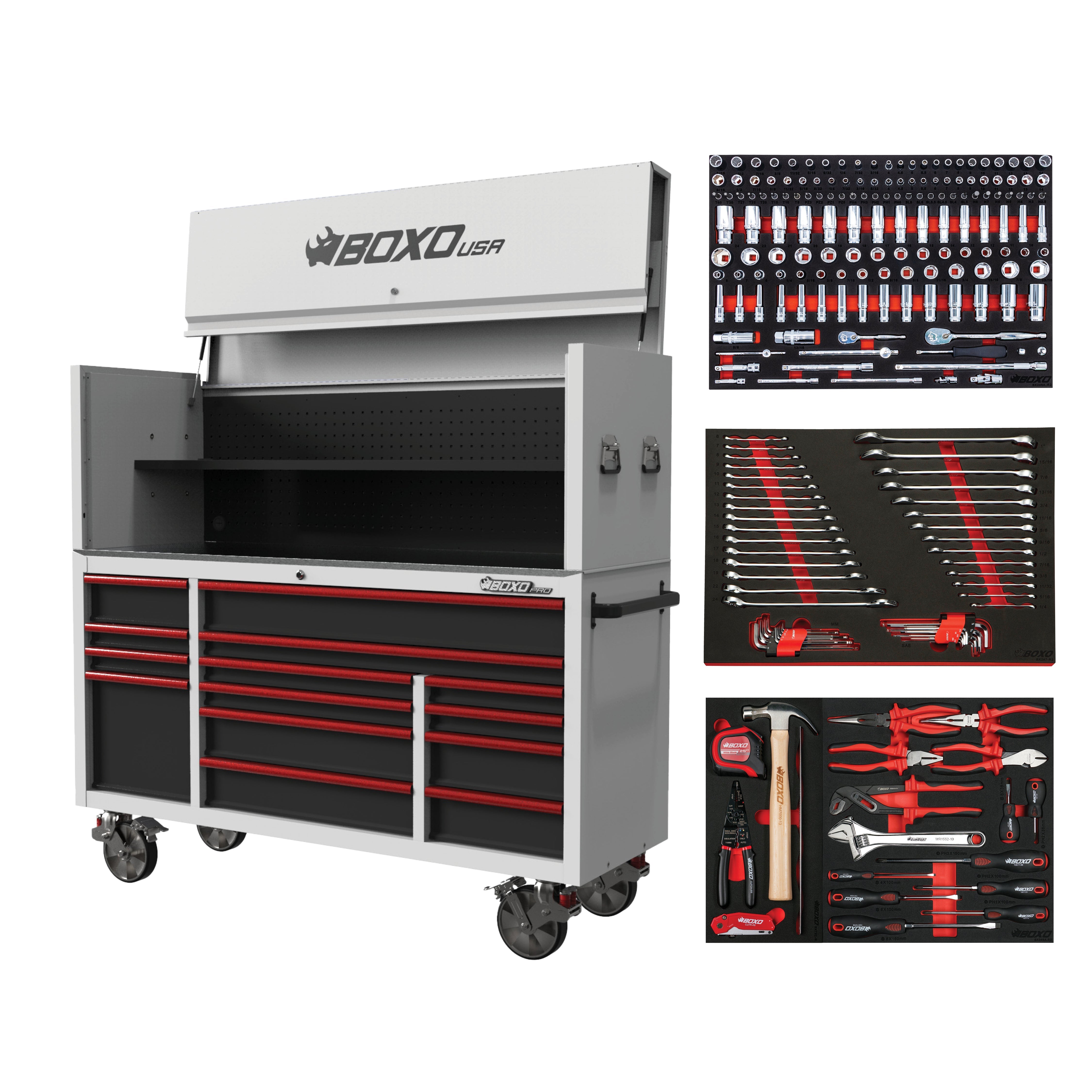 Pro Series | 72" 14-Drawer Rolling Tool Box with Garage Top | White