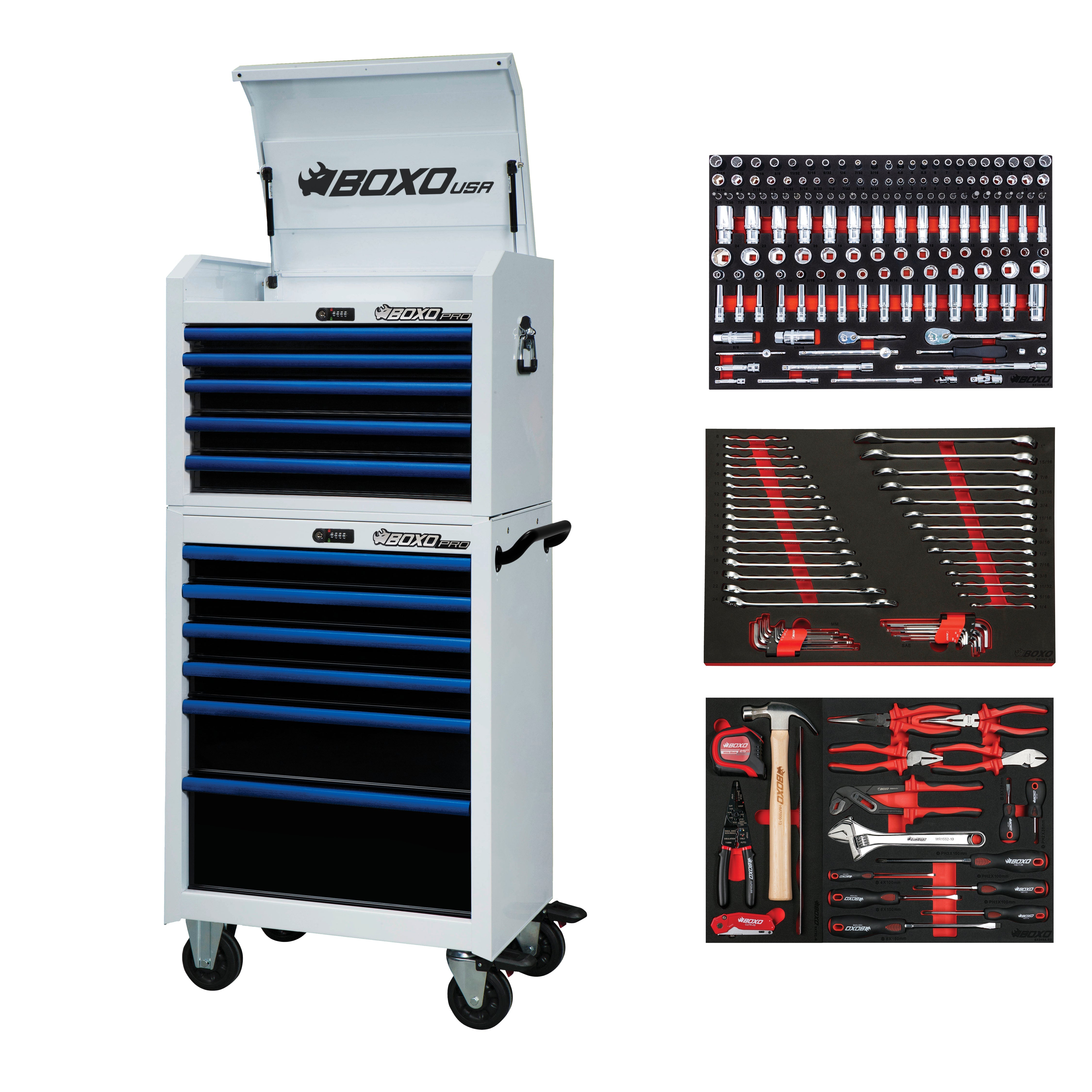 Pro Series | 26" 11-Drawer Rolling Tool Box | White and Blue