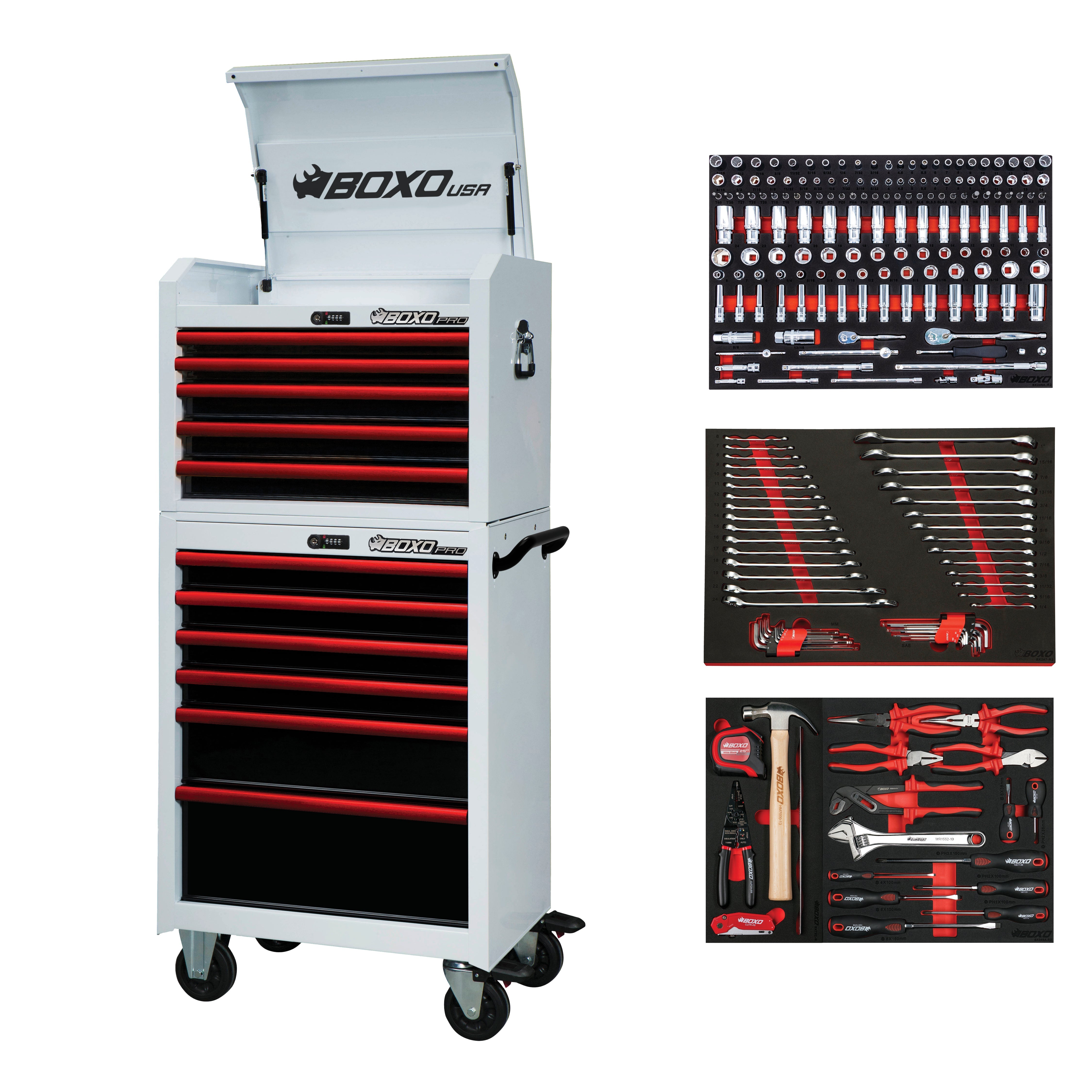 Pro Series | 26" 11-Drawer Rolling Tool Box | White and Red