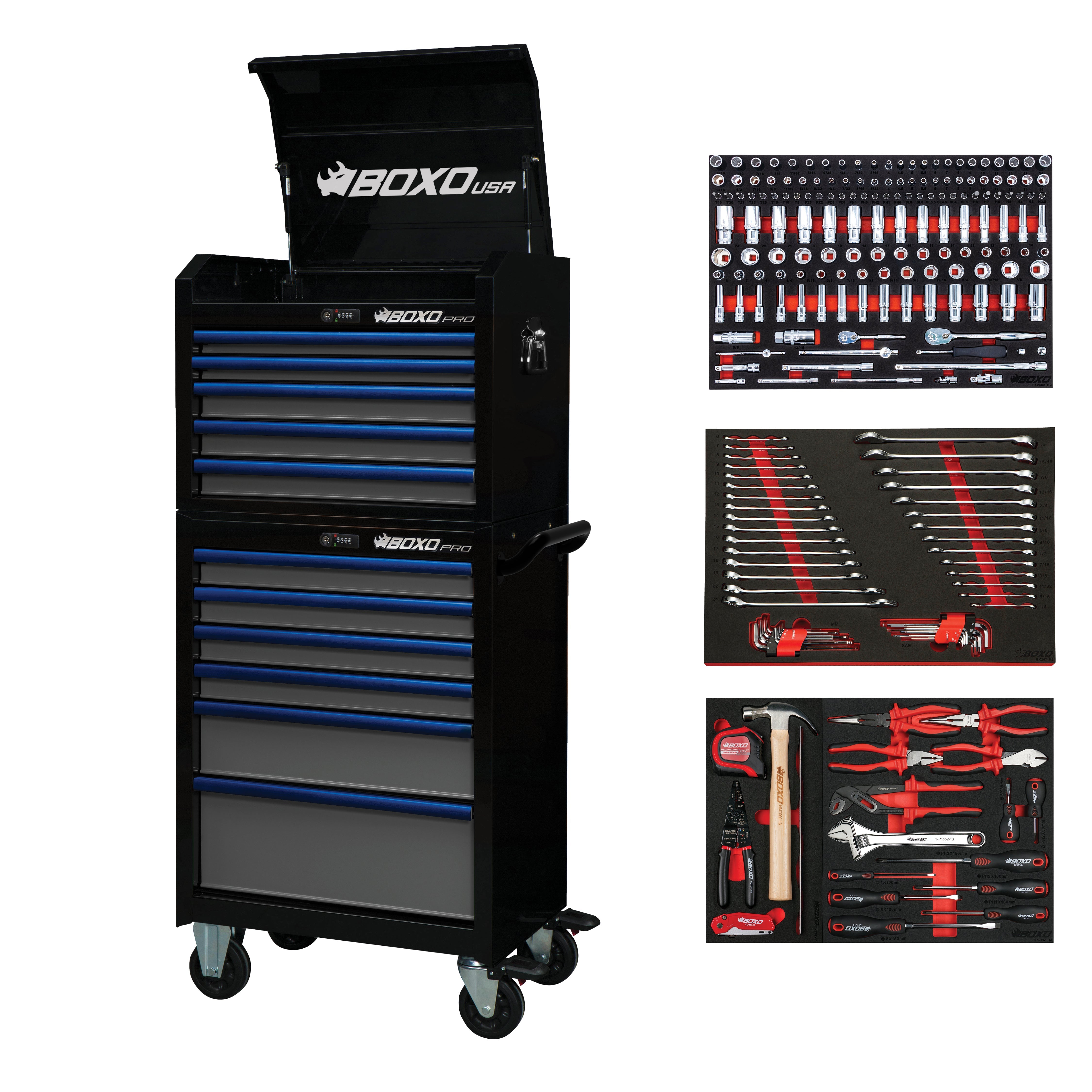 Pro Series | 26" 11-Drawer Rolling Tool Box | Black and Blue