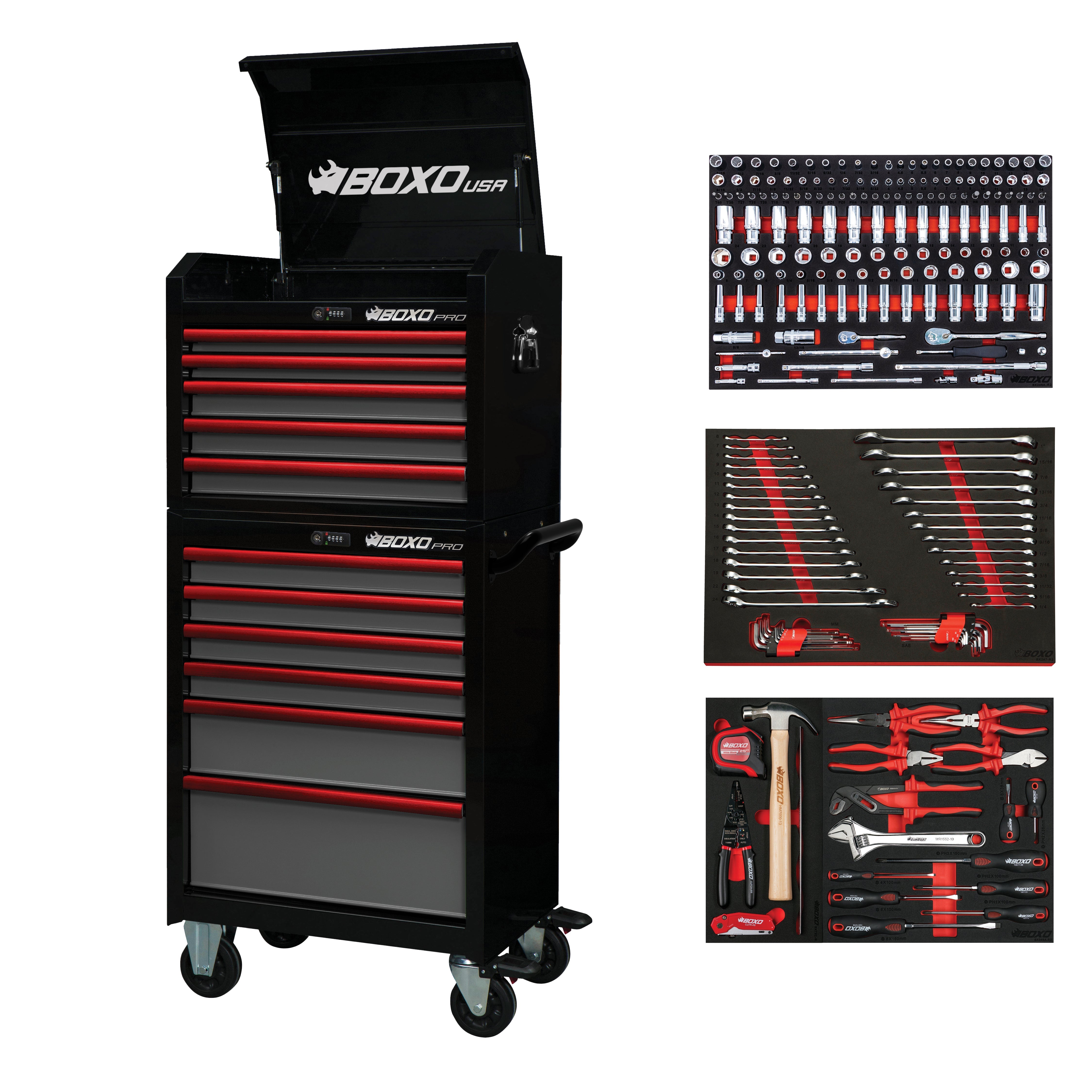 Pro Series | 26" 11-Drawer Rolling Tool Box | Black and Red