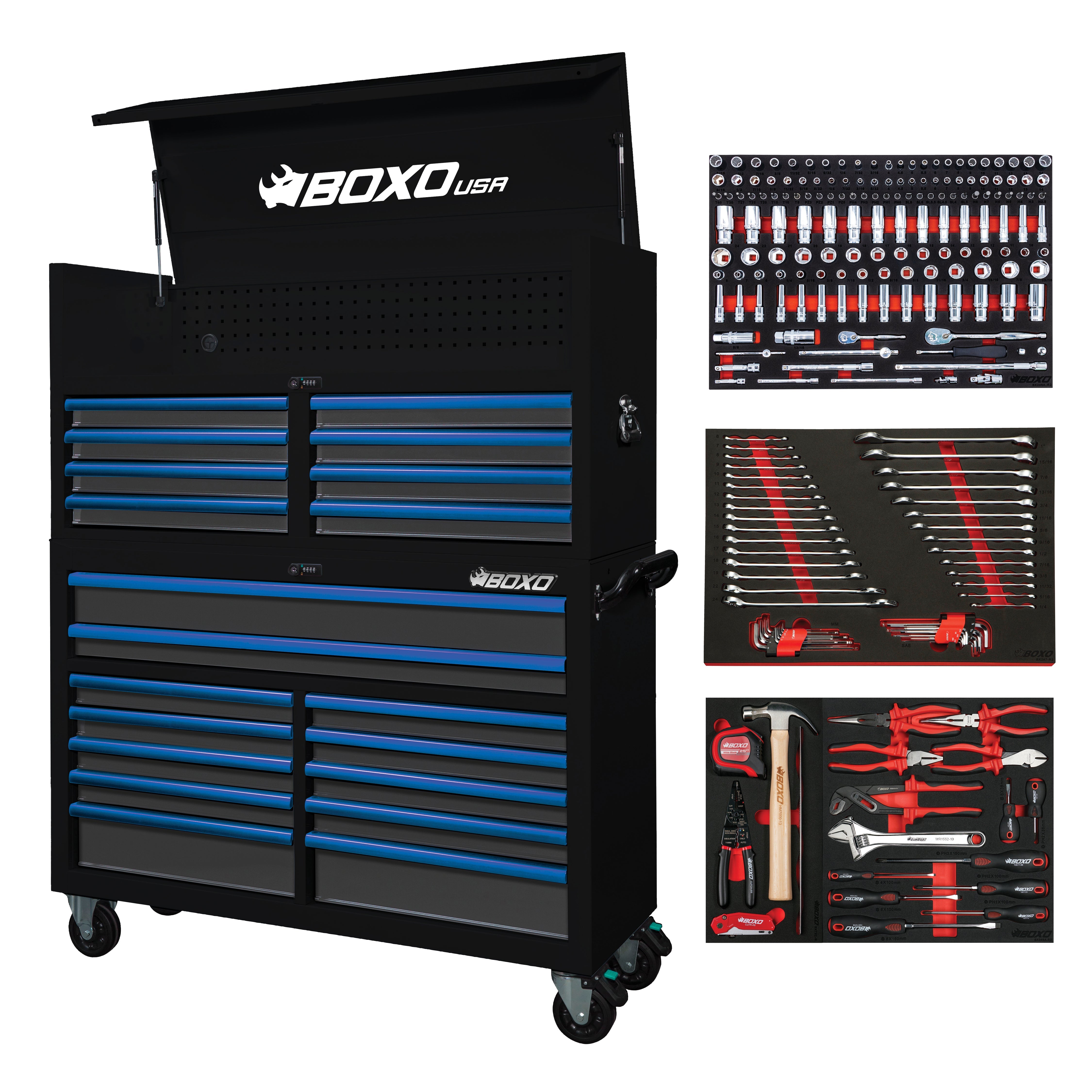Pro Series | 53" 20-Drawer Rolling Tool Box | Black and Blue