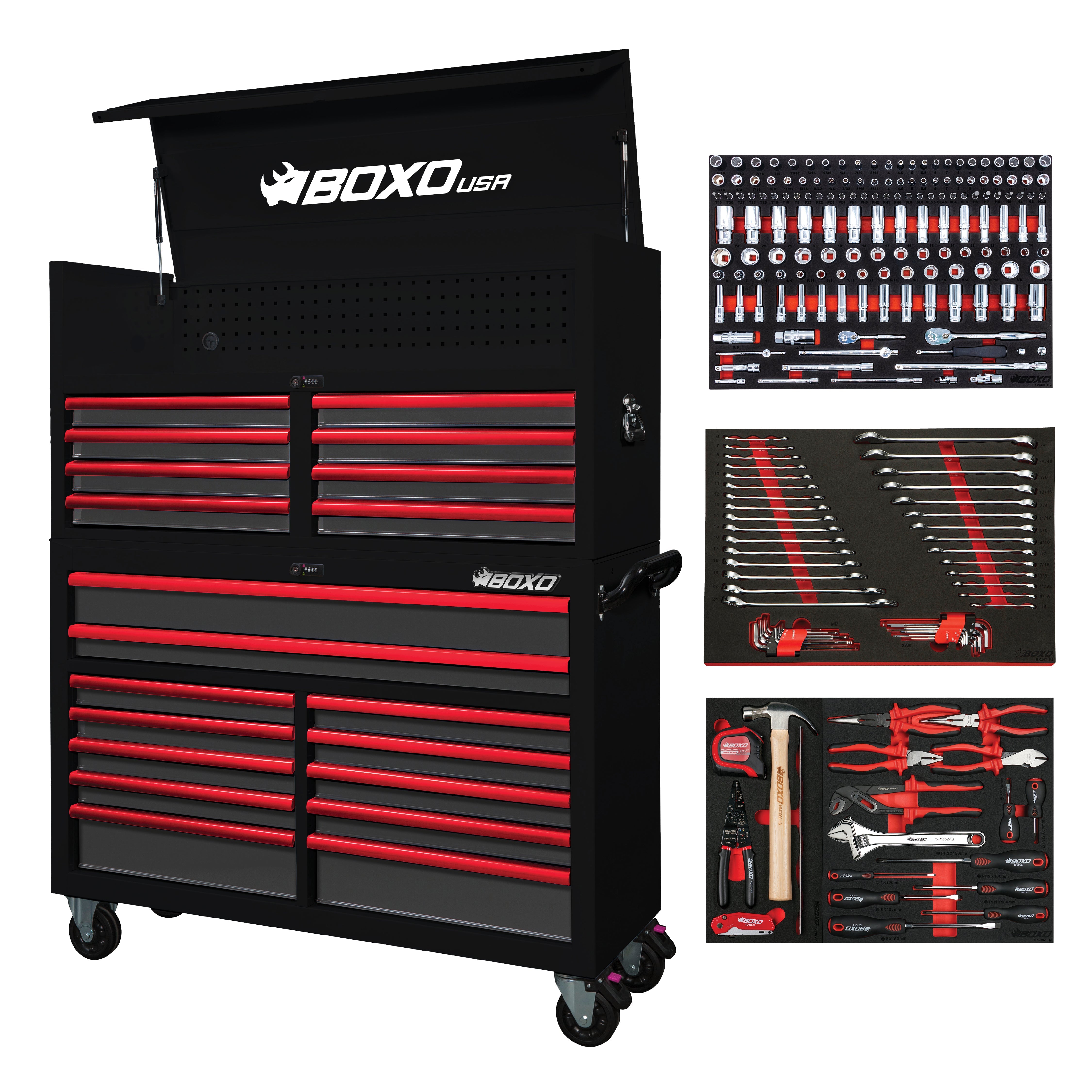 Pro Series | 53" 20-Drawer Rolling Tool Box | Black and Red