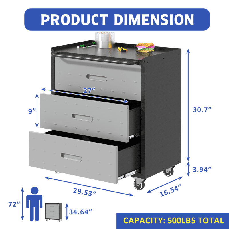 Metal Garage Storage Cabinet with 4 Wheels